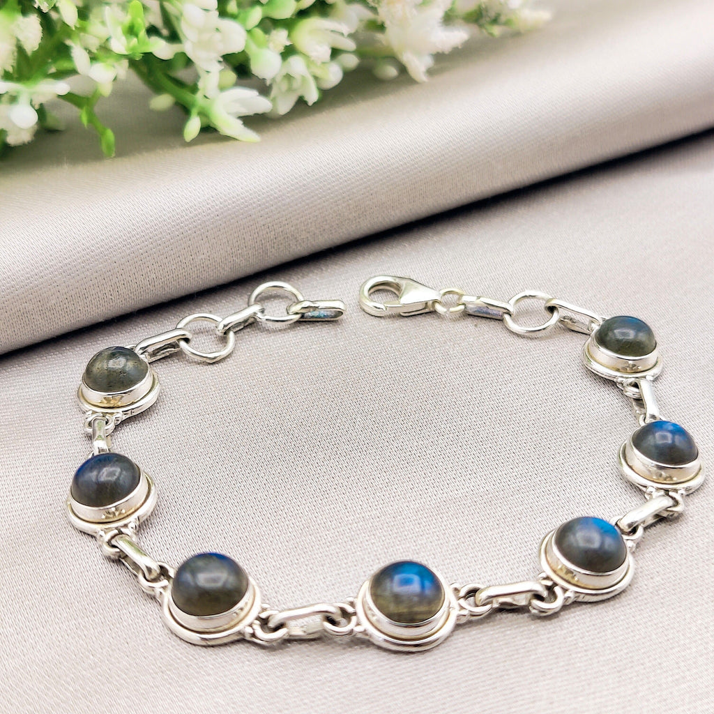 Hepburn and Hughes Labradorite Bracelet | 9 x circles | Gemstone Gift | Sterling Silver