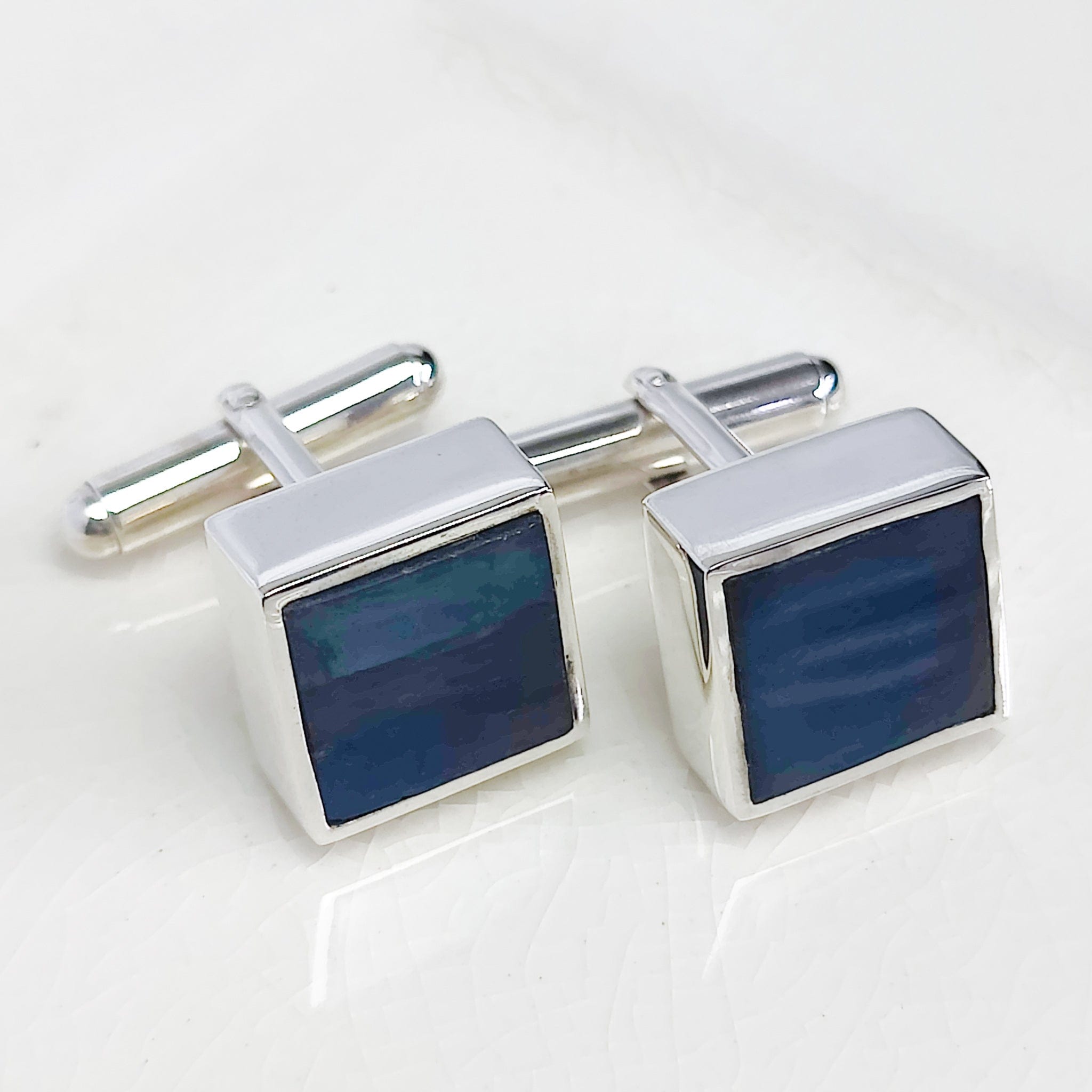 Hepburn and Hughes Labradorite Cufflinks | August Birthday Gift | Sterling Silver