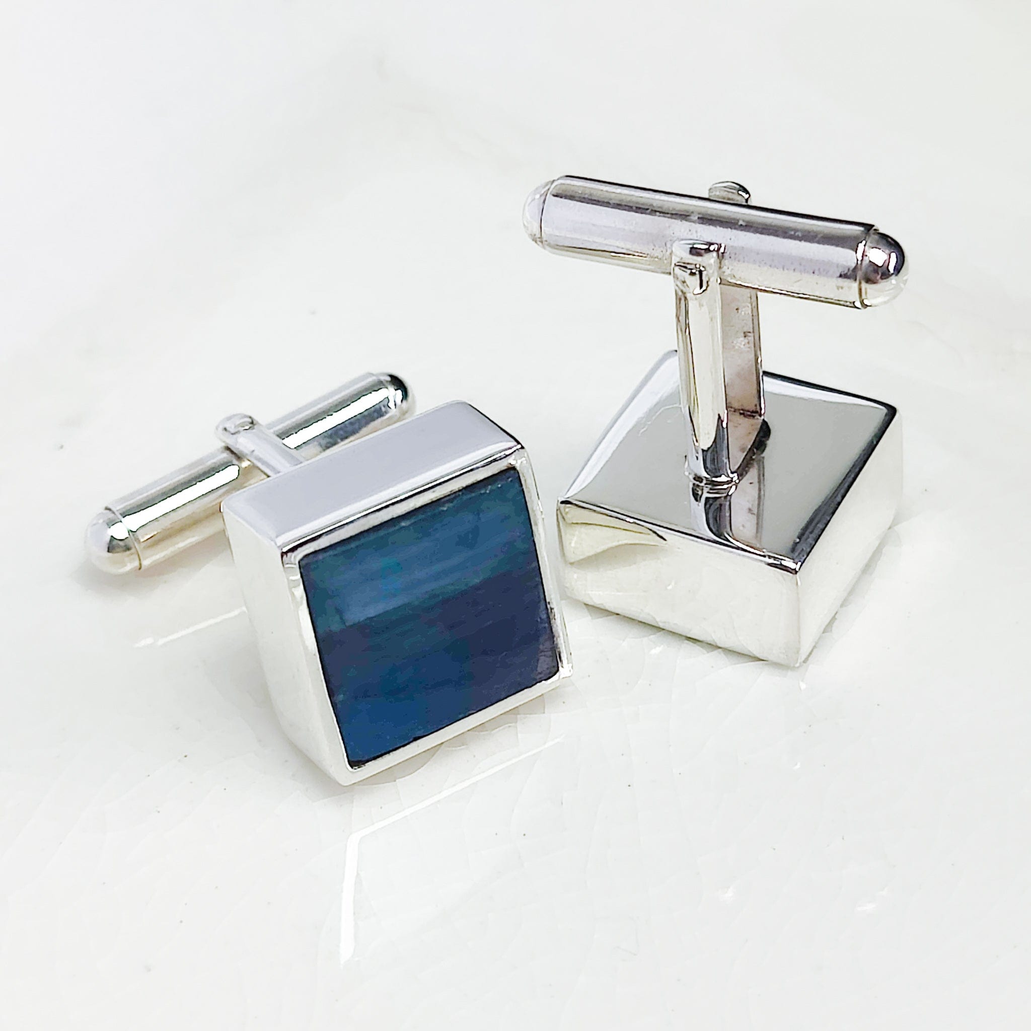 Hepburn and Hughes Labradorite Cufflinks | August Birthday Gift | Sterling Silver