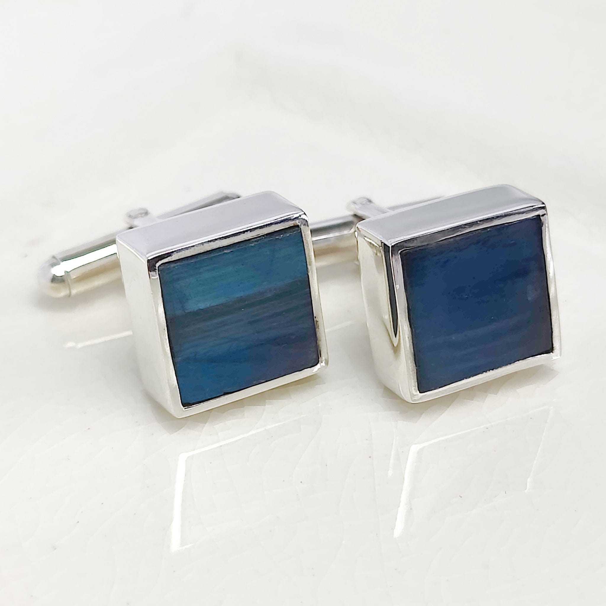 Hepburn and Hughes Labradorite Cufflinks | August Birthday Gift | Sterling Silver