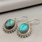 Hepburn and Hughes Labradorite Earrings | Beaded Oval | Sterling Silver