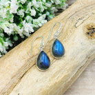 Hepburn and Hughes Labradorite Earrings | Teardrop in ornate setting | Sterling Silver