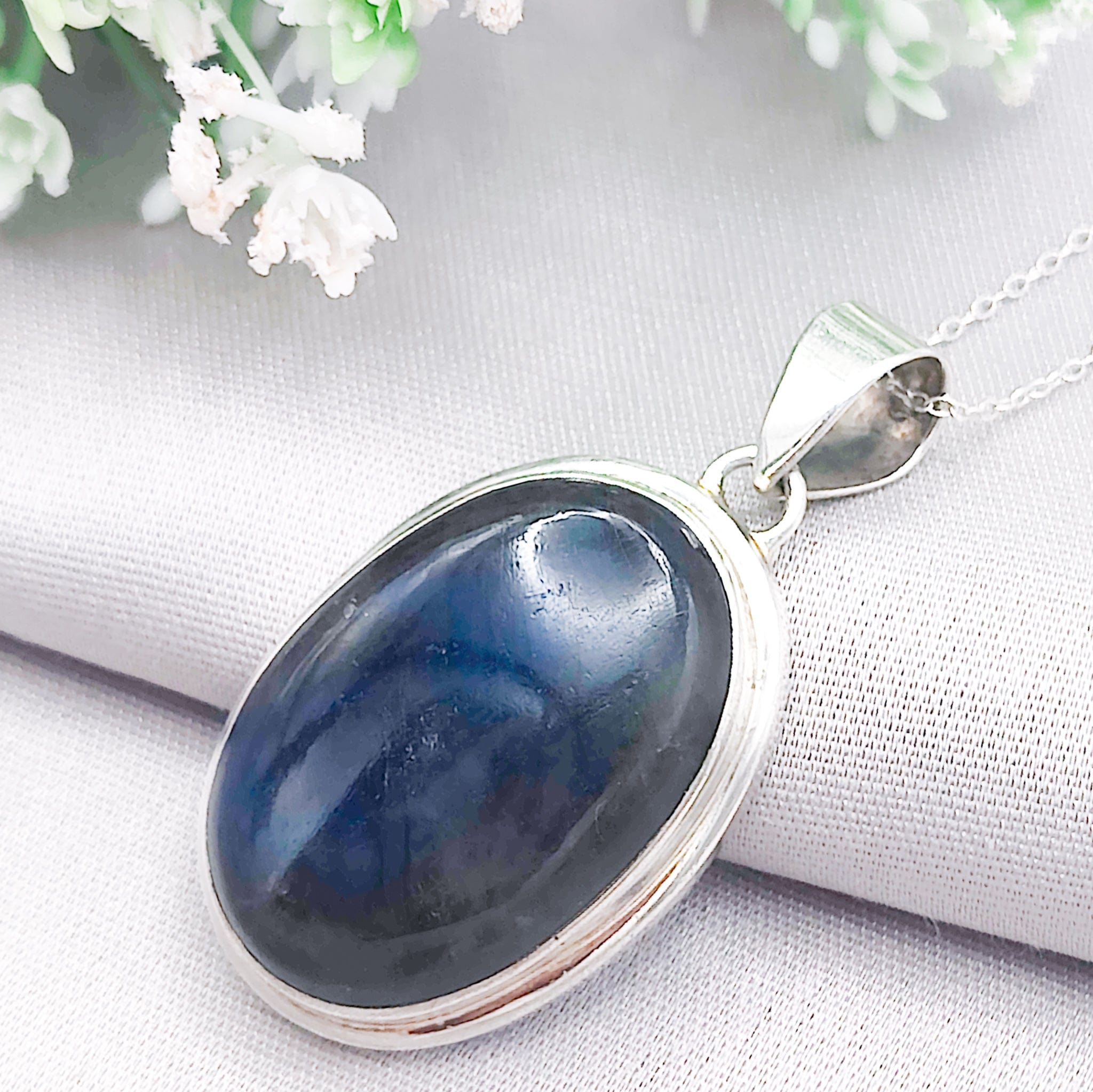 Hepburn and Hughes Labradorite Pendant | 35mm Oval | Sterling Silver