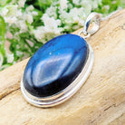 Hepburn and Hughes Labradorite Pendant | Blue Gemstone 30mm Oval | Sterling Silver