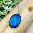 Hepburn and Hughes Labradorite Pendant | Blue Gemstone 30mm Oval | Sterling Silver