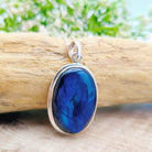 Hepburn and Hughes Labradorite Pendant | Blue Gemstone 30mm Oval | Sterling Silver