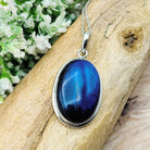 Hepburn and Hughes Labradorite Pendant | Blue Gemstone 30mm Oval | Sterling Silver