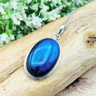 Hepburn and Hughes Labradorite Pendant | Blue Gemstone 30mm Oval | Sterling Silver