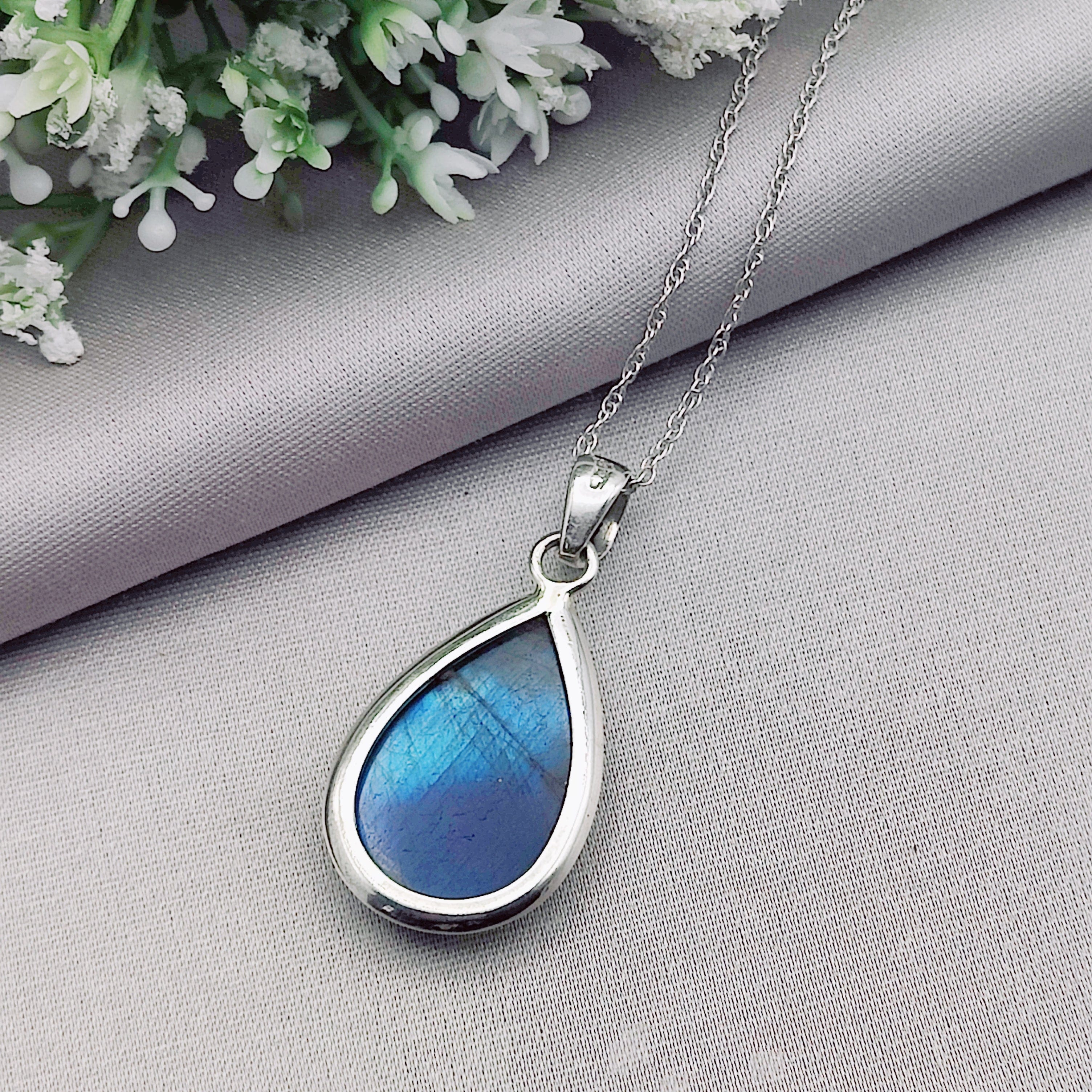 Hepburn and Hughes Labradorite Pendant | Large Teardrop  | Sterling Silver