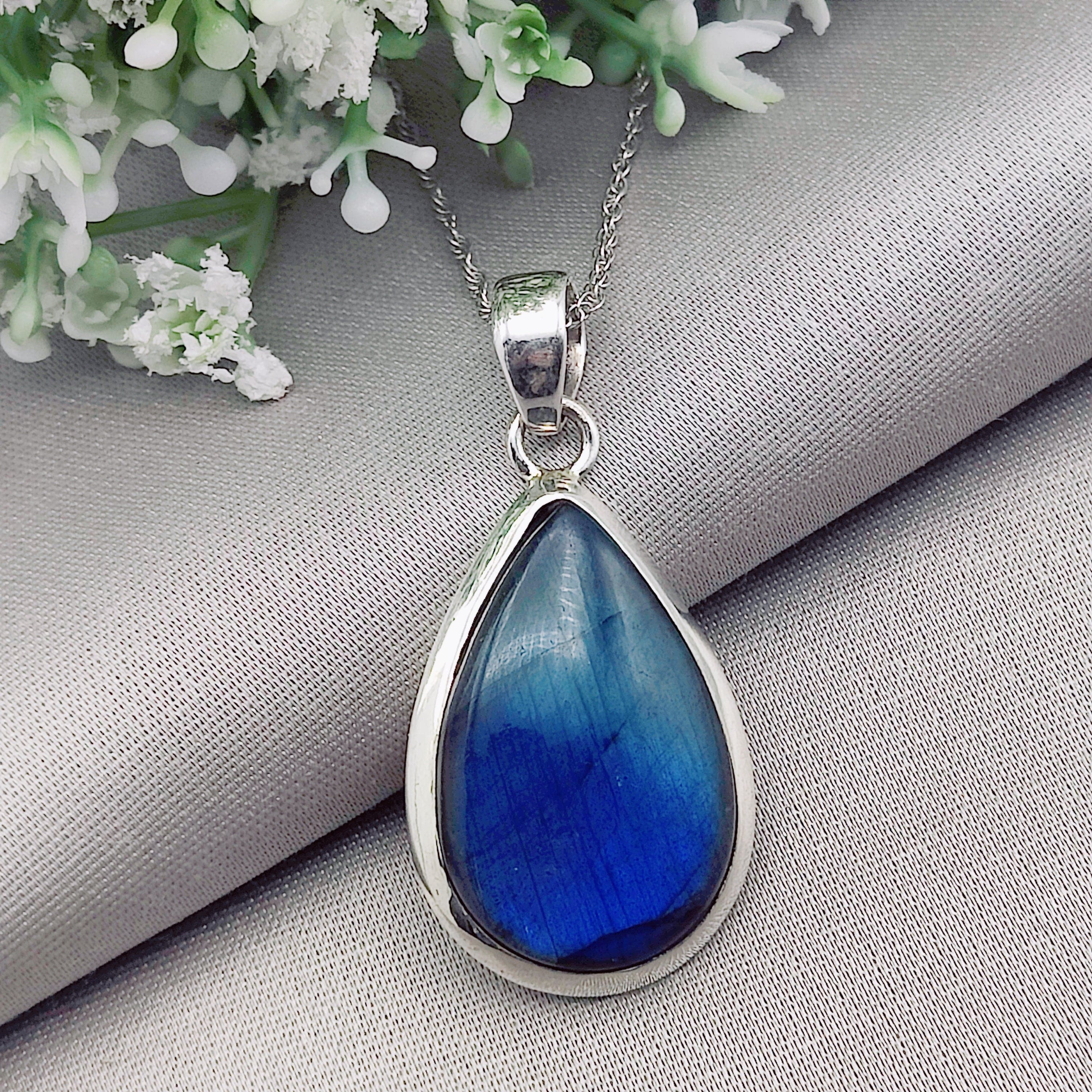 Hepburn and Hughes Labradorite Pendant | Large Teardrop  | Sterling Silver