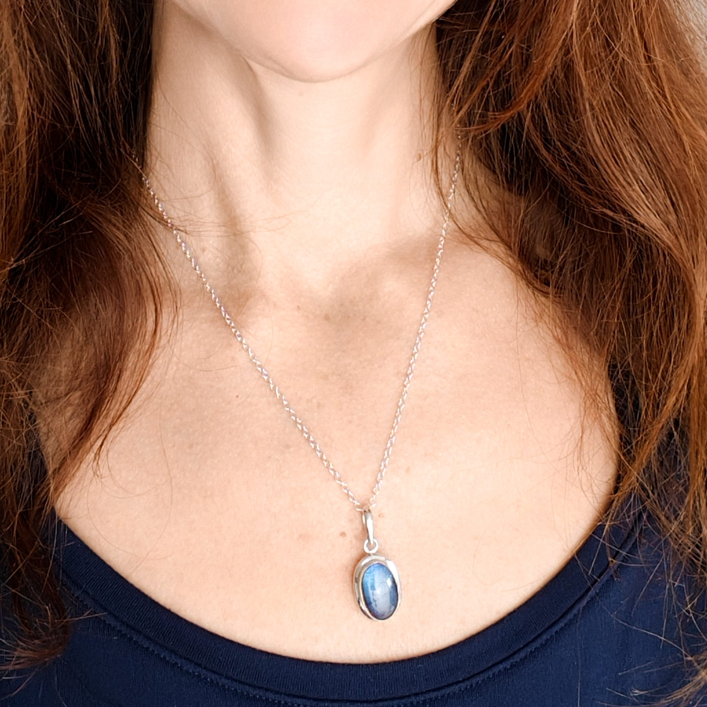 Hepburn and Hughes Labradorite Pendants in Sterling Silver | 15mm length | Blue Gemstone