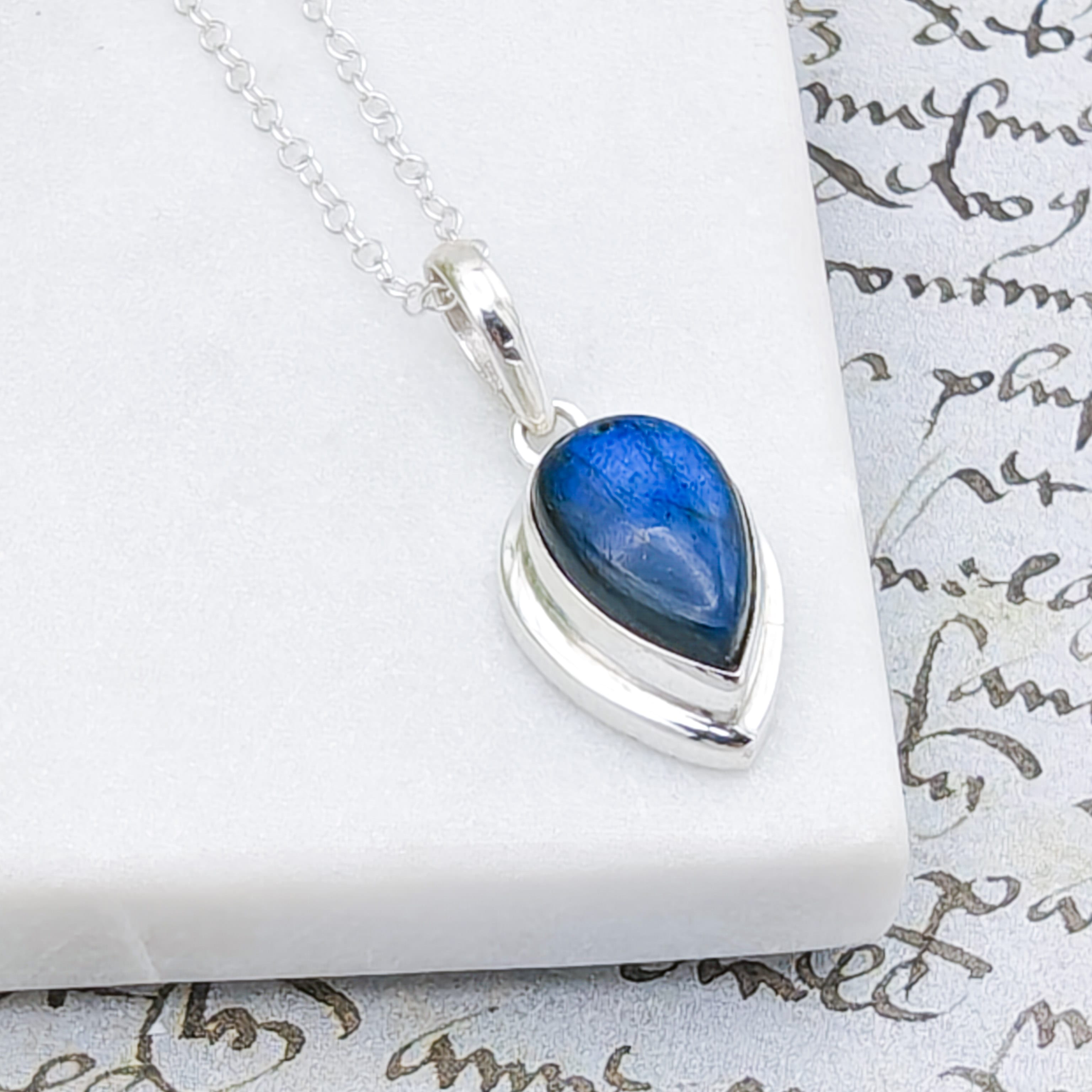 Hepburn and Hughes Labradorite Pendants in Sterling Silver | 15mm length | Blue Gemstone