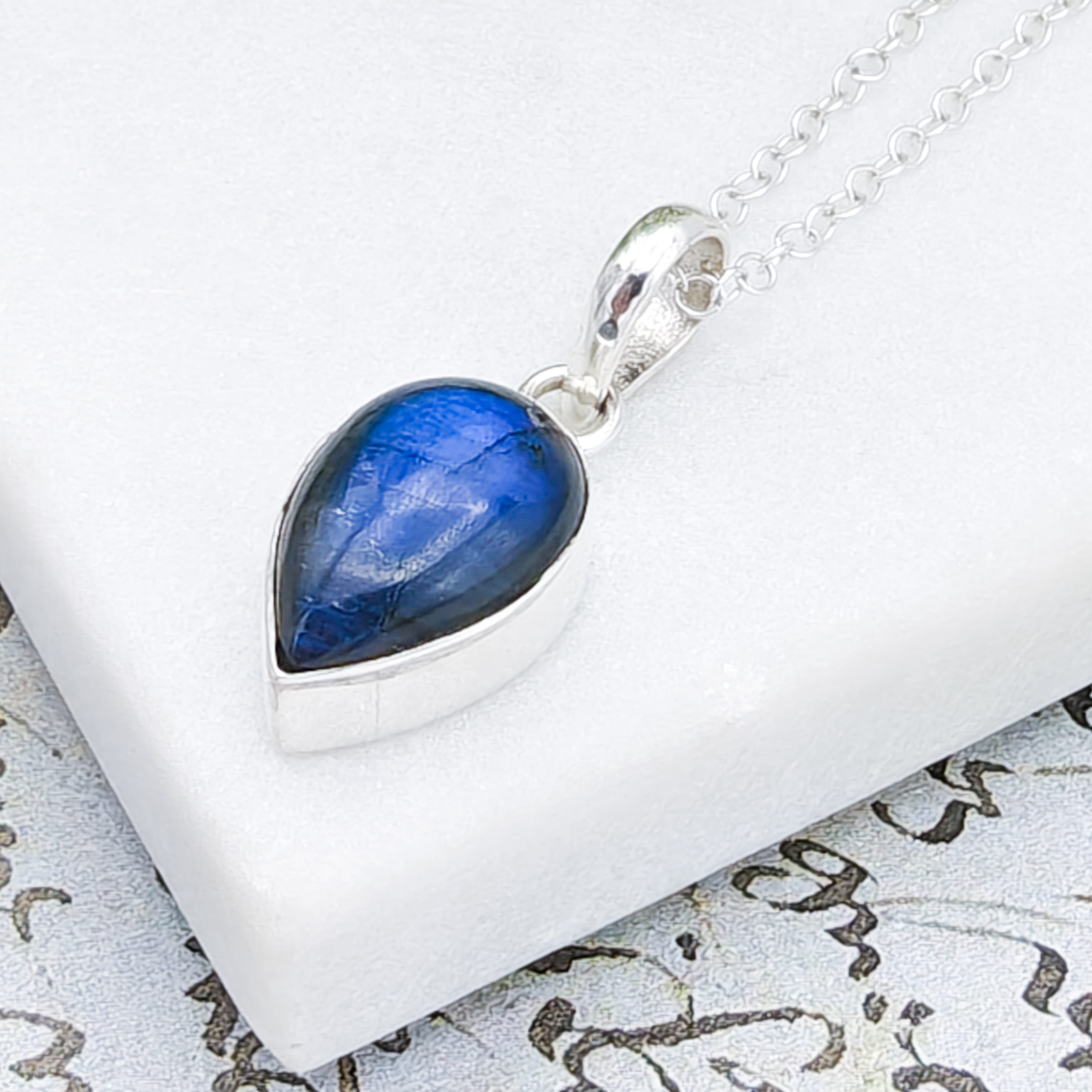 Hepburn and Hughes Labradorite Pendants in Sterling Silver | 15mm length | Blue Gemstone