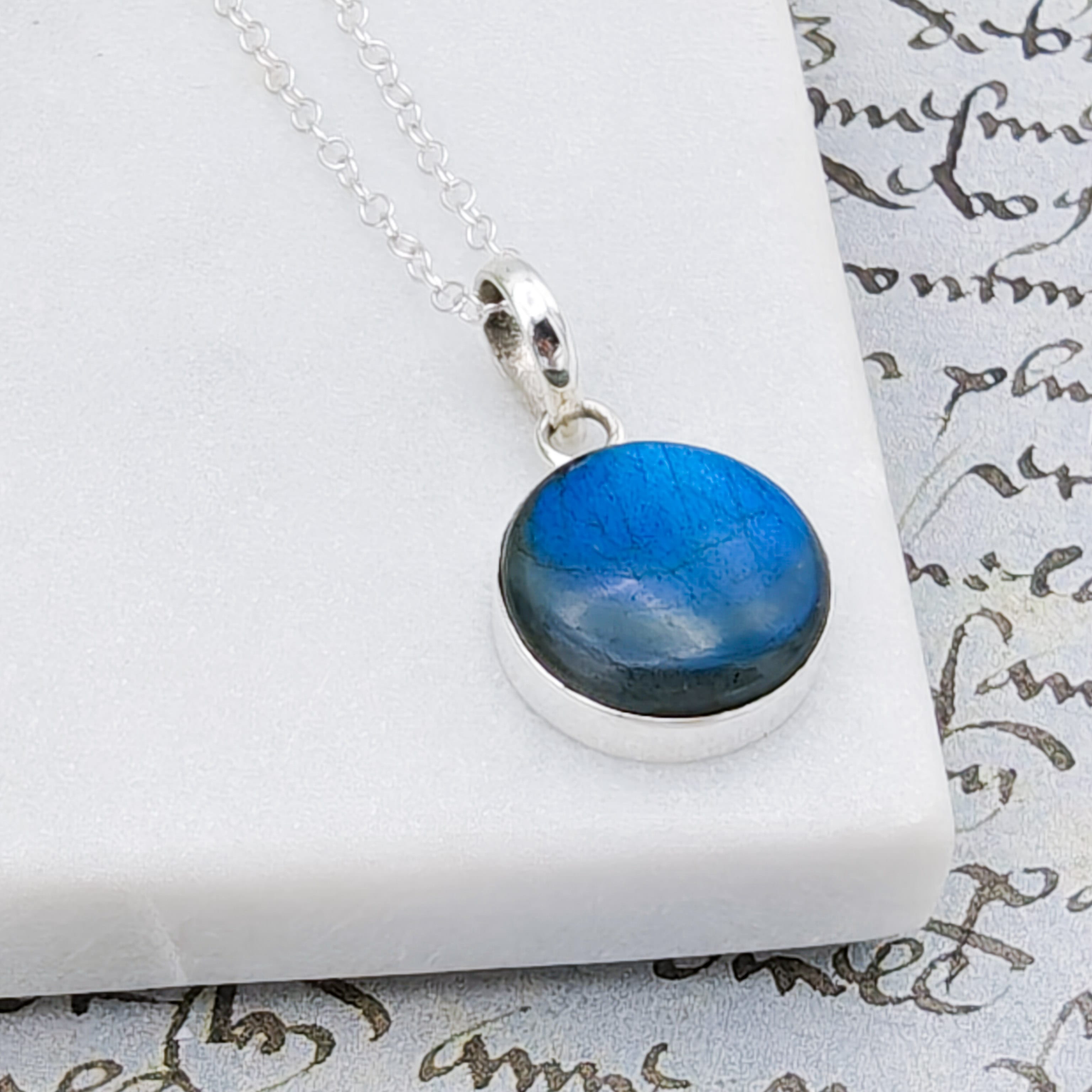 Hepburn and Hughes Labradorite Pendants in Sterling Silver | 15mm length | Blue Gemstone