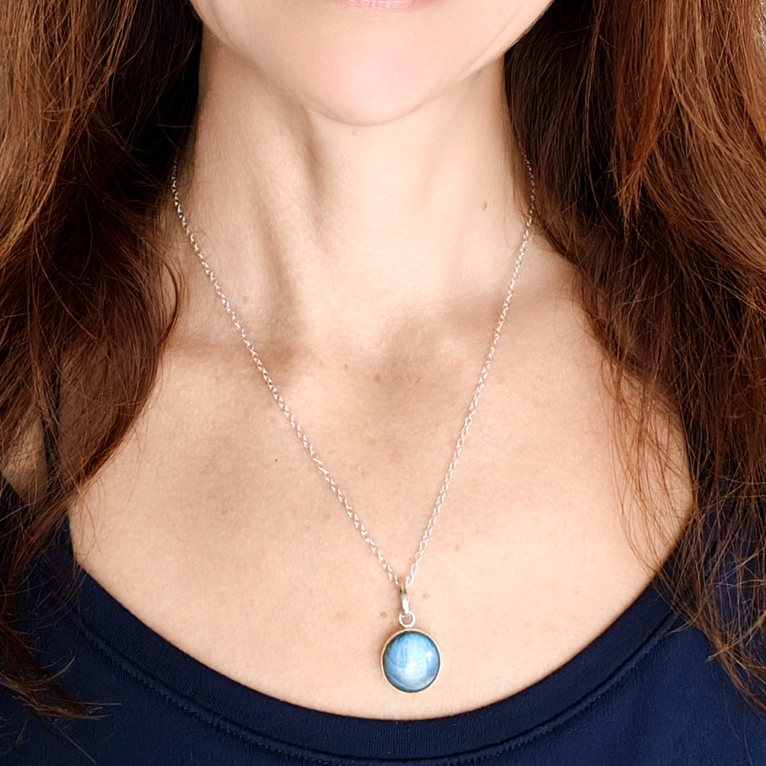 Hepburn and Hughes Labradorite Pendants in Sterling Silver | 15mm length | Blue Gemstone
