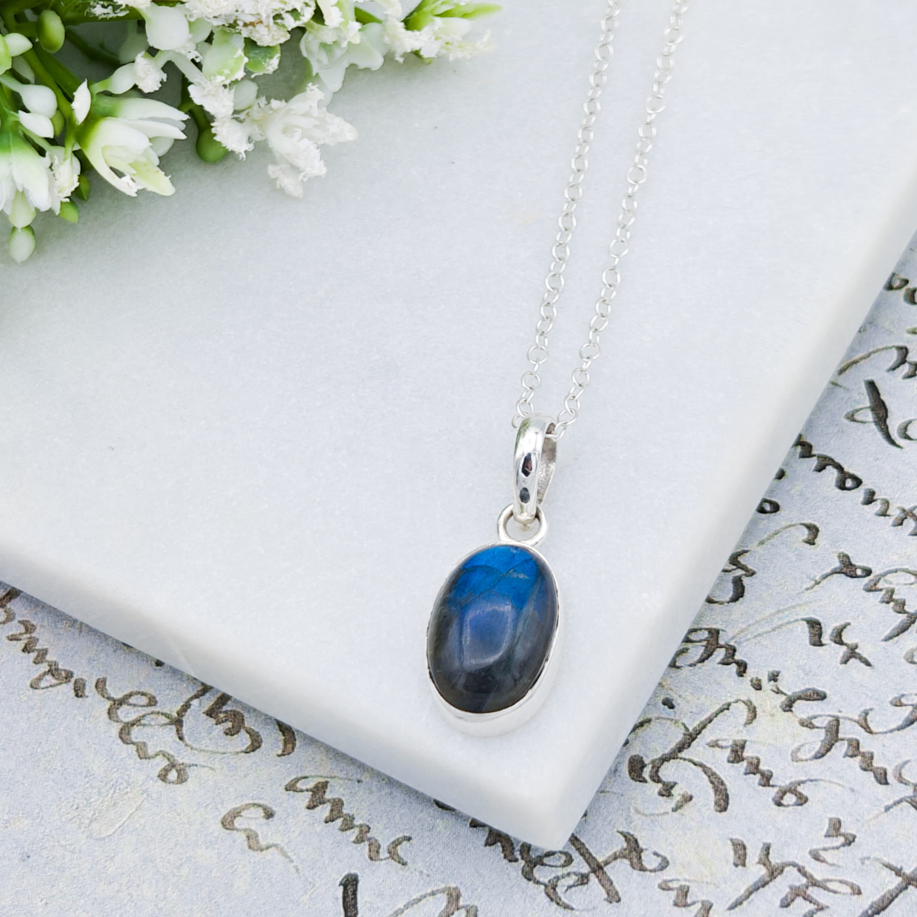 Hepburn and Hughes Labradorite Pendants in Sterling Silver | 15mm length | Blue Gemstone
