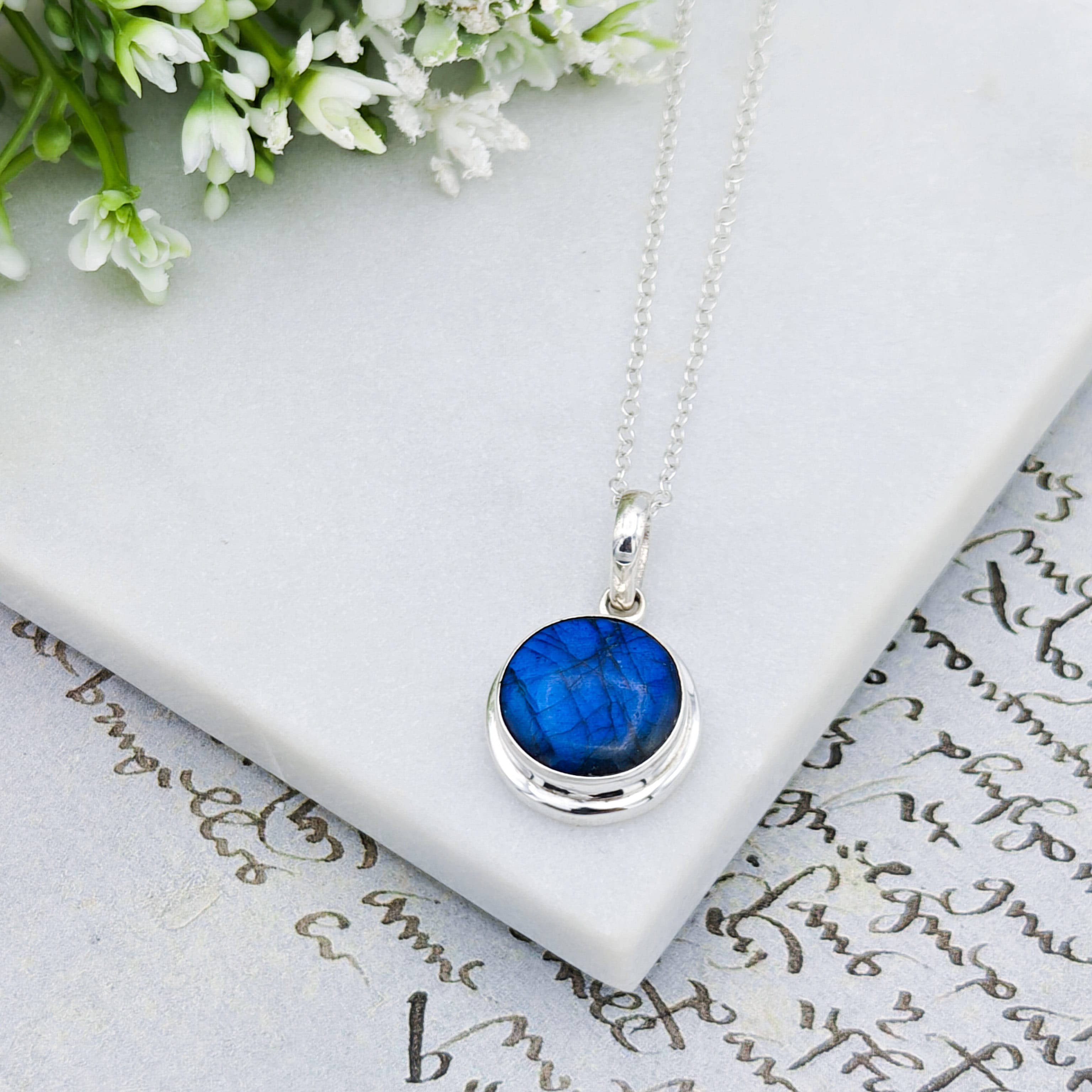 Hepburn and Hughes Labradorite Pendants in Sterling Silver | 15mm length | Blue Gemstone