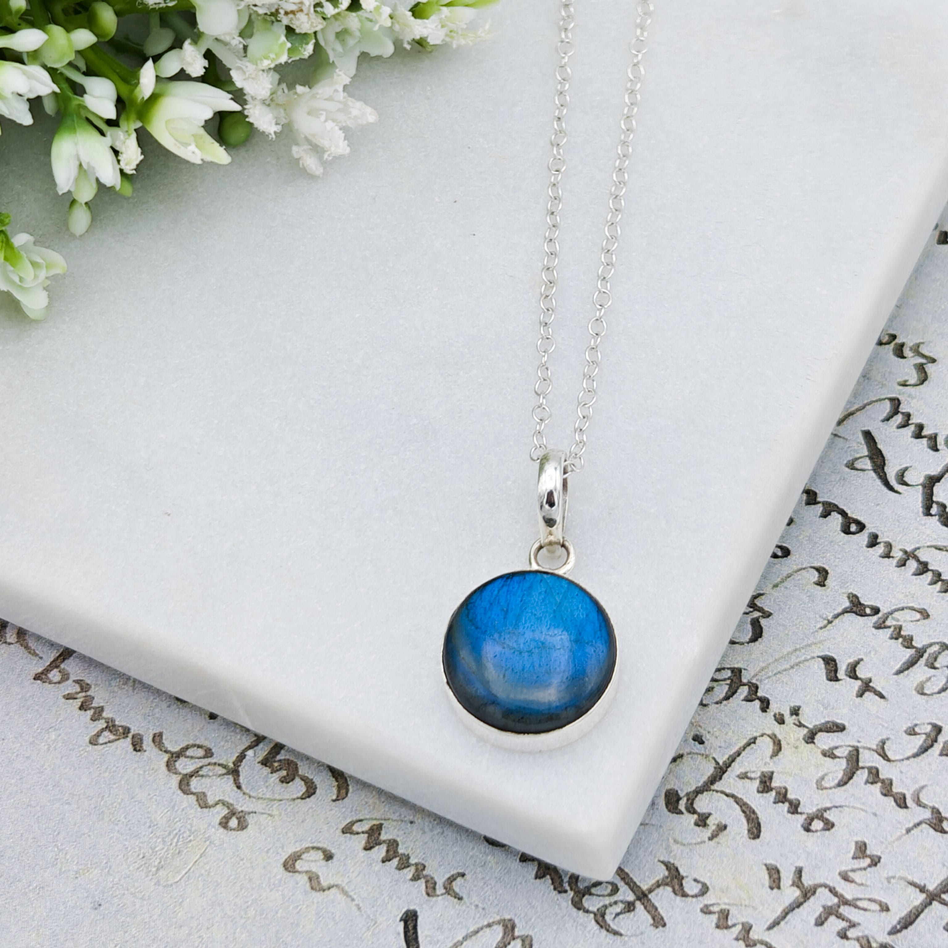 Hepburn and Hughes Labradorite Pendants in Sterling Silver | 15mm length | Blue Gemstone