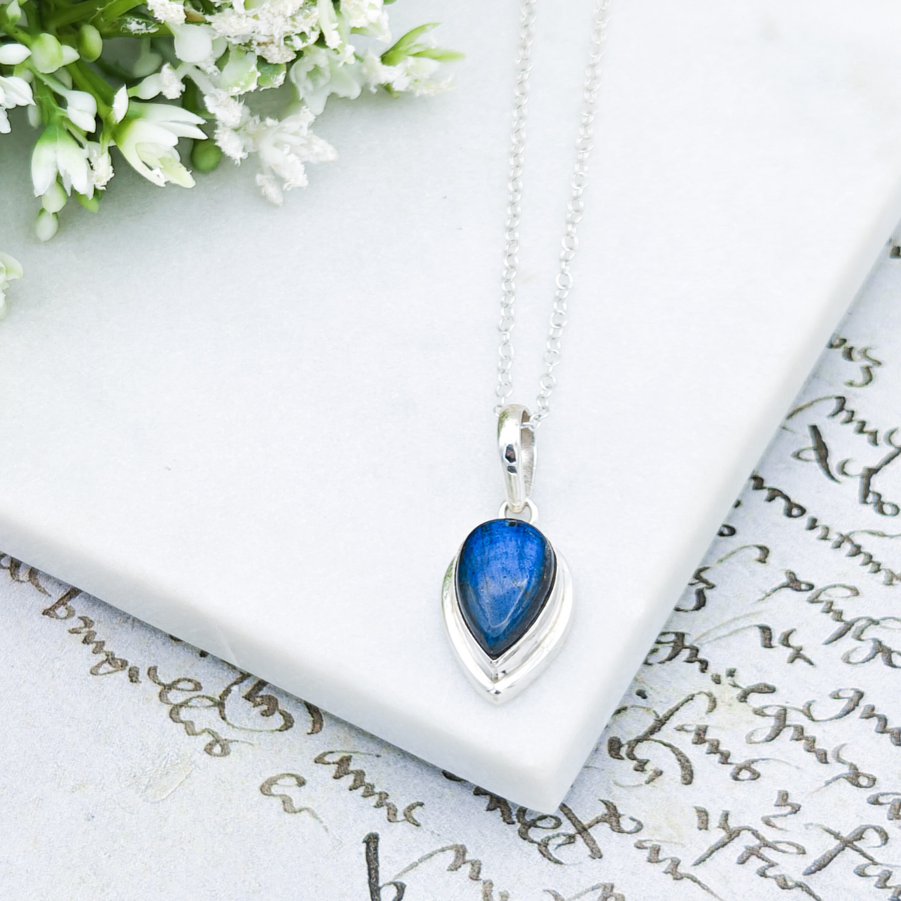Hepburn and Hughes Labradorite Pendants in Sterling Silver | 15mm length | Blue Gemstone