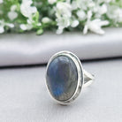 Hepburn and Hughes Labradorite Ring | Large Oval Blue Gemstone | Sterling Silver