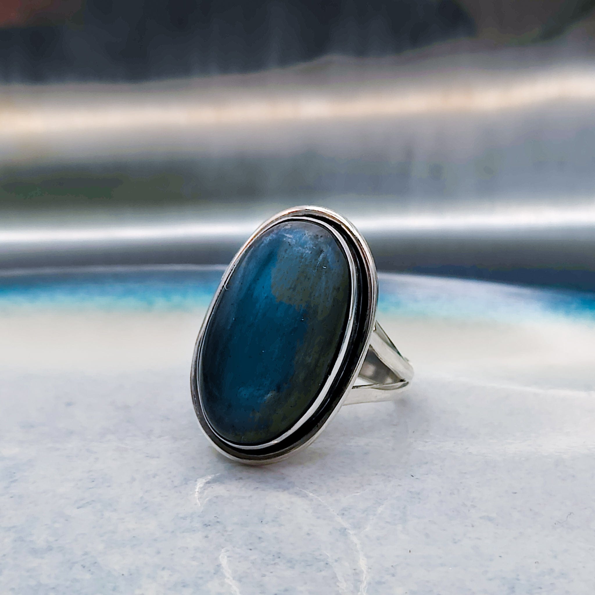Silverhub_usa Natural Labradorite 925 Sterling Silver Women's Ring – Cushion Cut, All Sizes, EC-713
