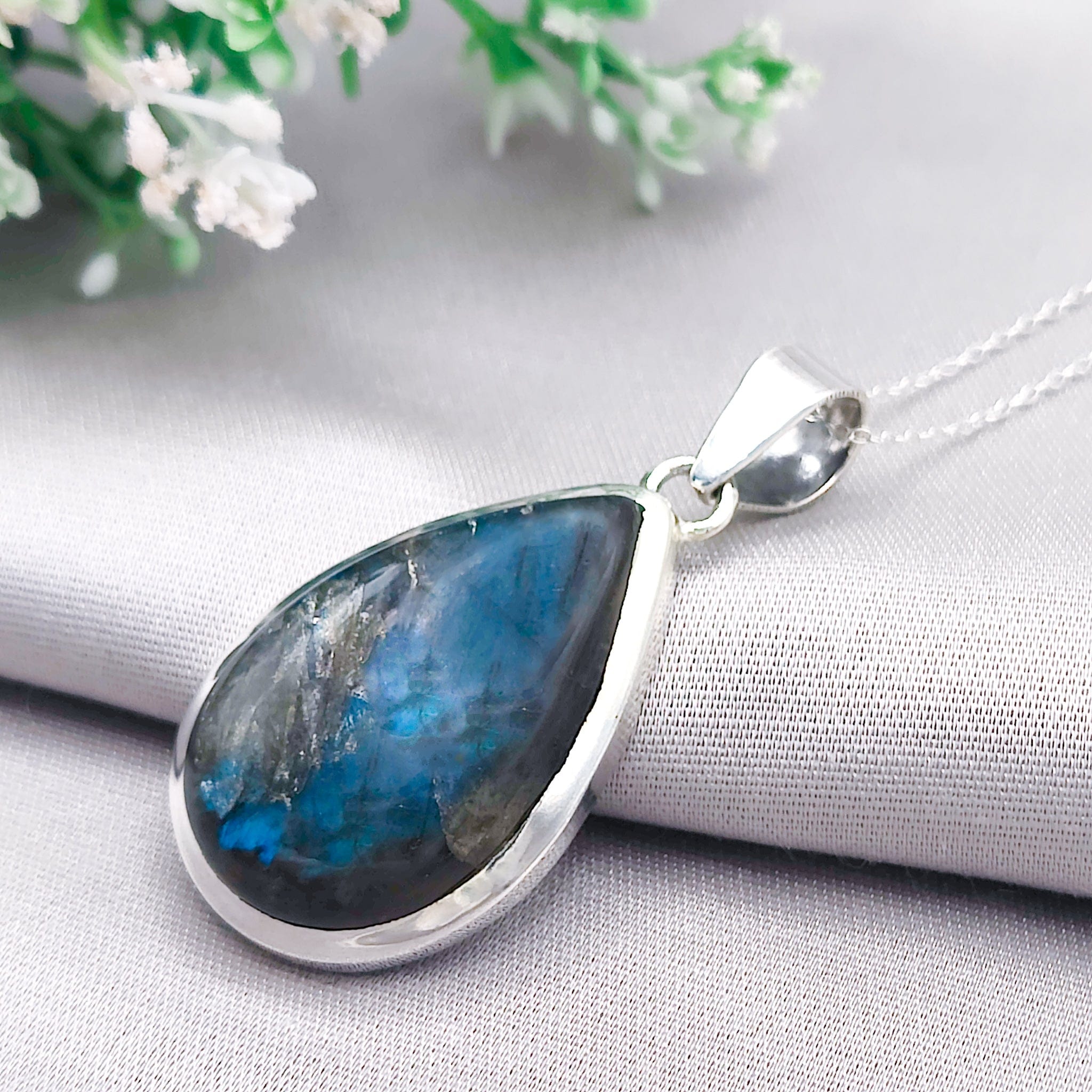 Hepburn and Hughes Labradorite Statement Pendant | 35mm Teardrop | Sterling Silver