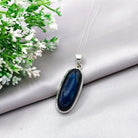 Hepburn and Hughes Labradorite Statement Pendant | 45mm Slim Oval | Sterling Silver