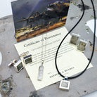 Handcrafted sterling silver cufflinks and jewellery featuring genuine reclaimed WWII Lancaster Bomber aluminium, with Certificate of Authenticity and information card
