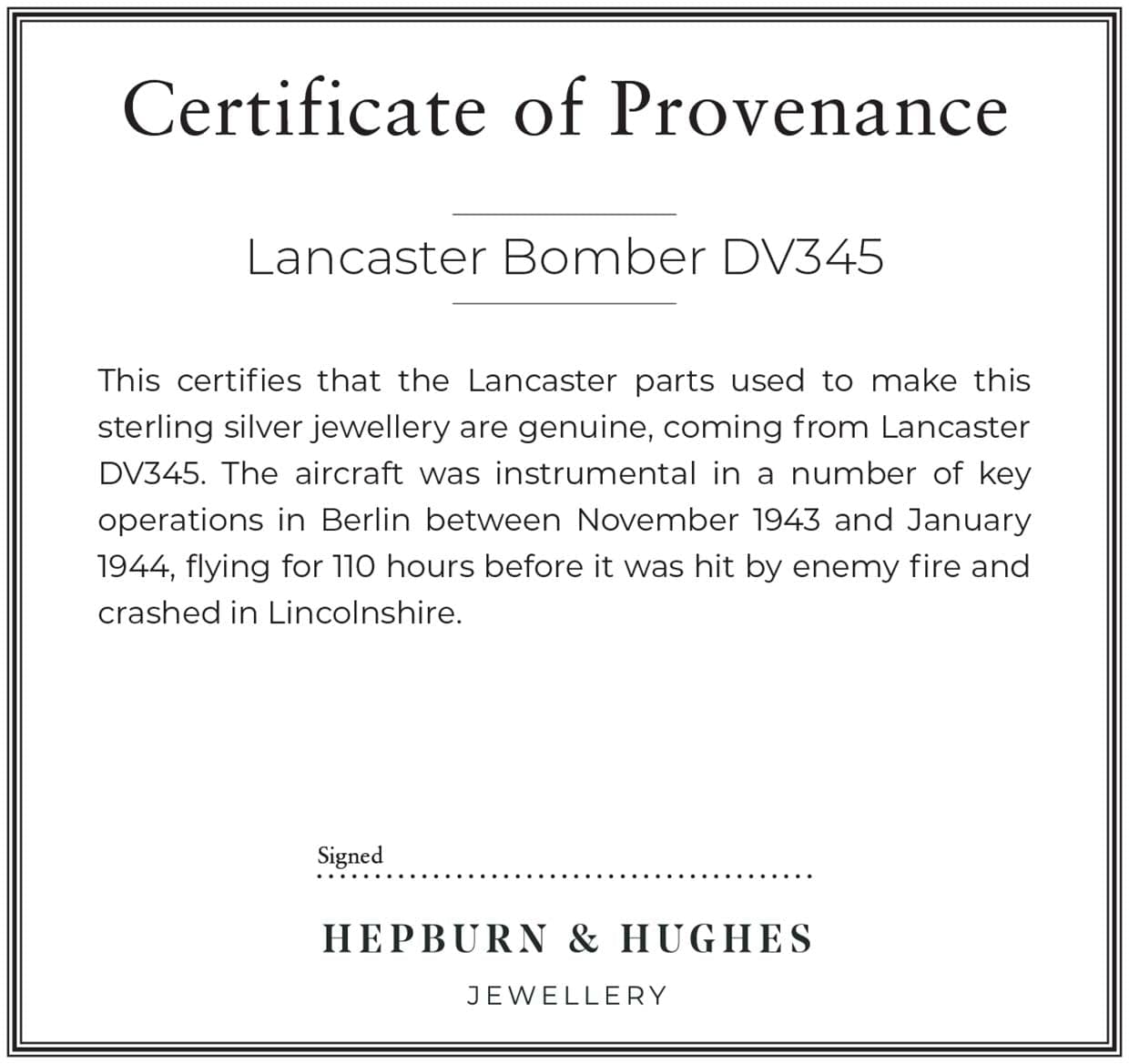 Hepburn and Hughes Lancaster Bomber Pendant | WW2 Aviation Gift | Rectangle | Sterling Silver