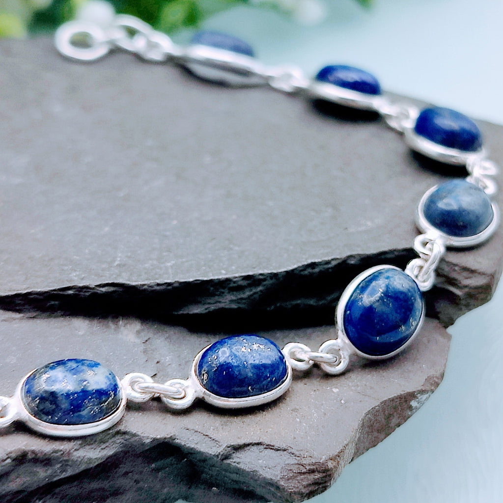 Blue Lapis Lazuli and Silver Bracelet