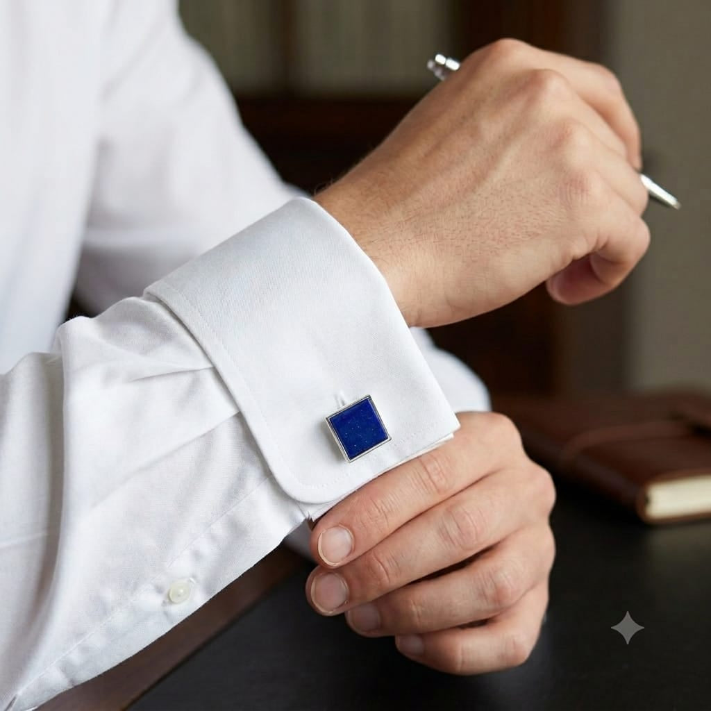 Hepburn and Hughes Lapis Lazuli Cufflinks | Blue Gemstone | September Birthstone | Sterling Silver
