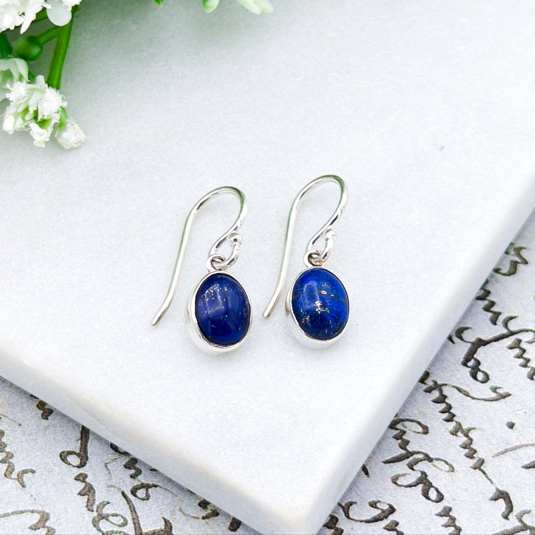 Hepburn and Hughes Lapis Lazuli Earrings | 14mm Oval  with Single Bezel Silver | September Birthstone | Sterling Silver