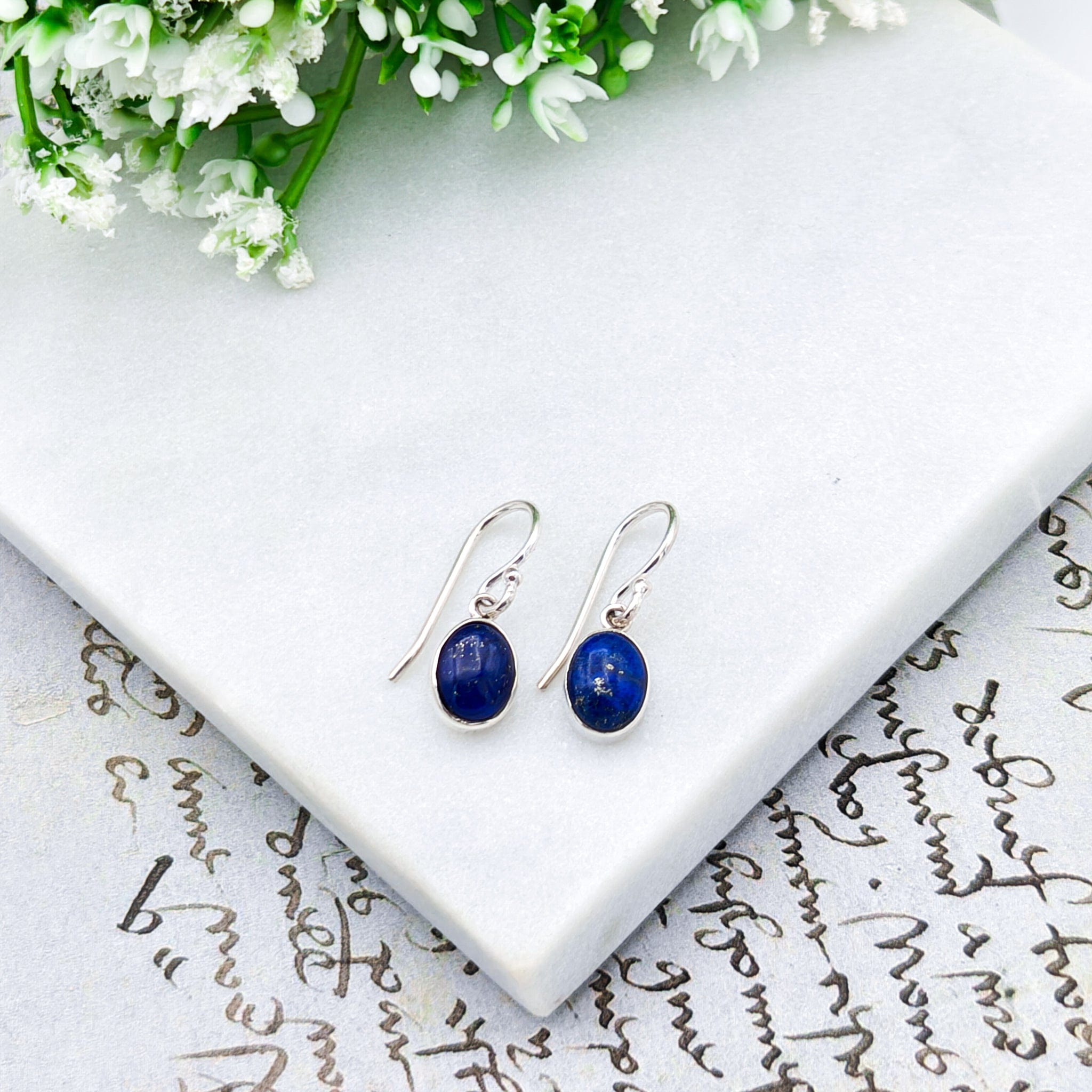 Hepburn and Hughes Lapis Lazuli Earrings | 14mm Oval  with Single Bezel Silver | September Birthstone | Sterling Silver