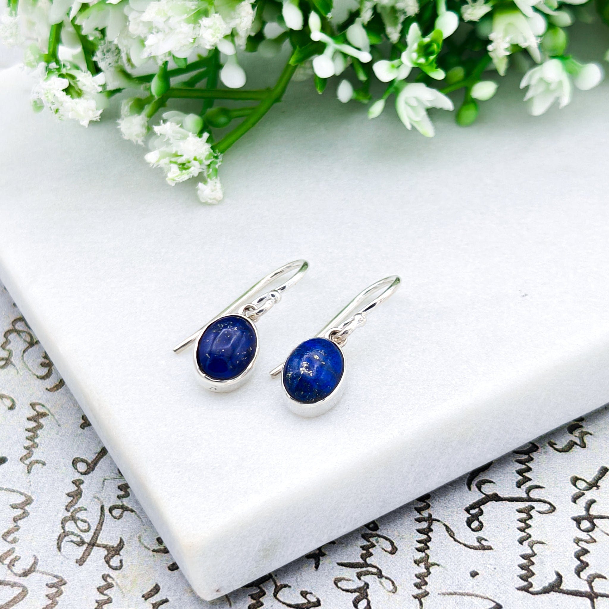 Hepburn and Hughes Lapis Lazuli Earrings | 14mm Oval  with Single Bezel Silver | September Birthstone | Sterling Silver