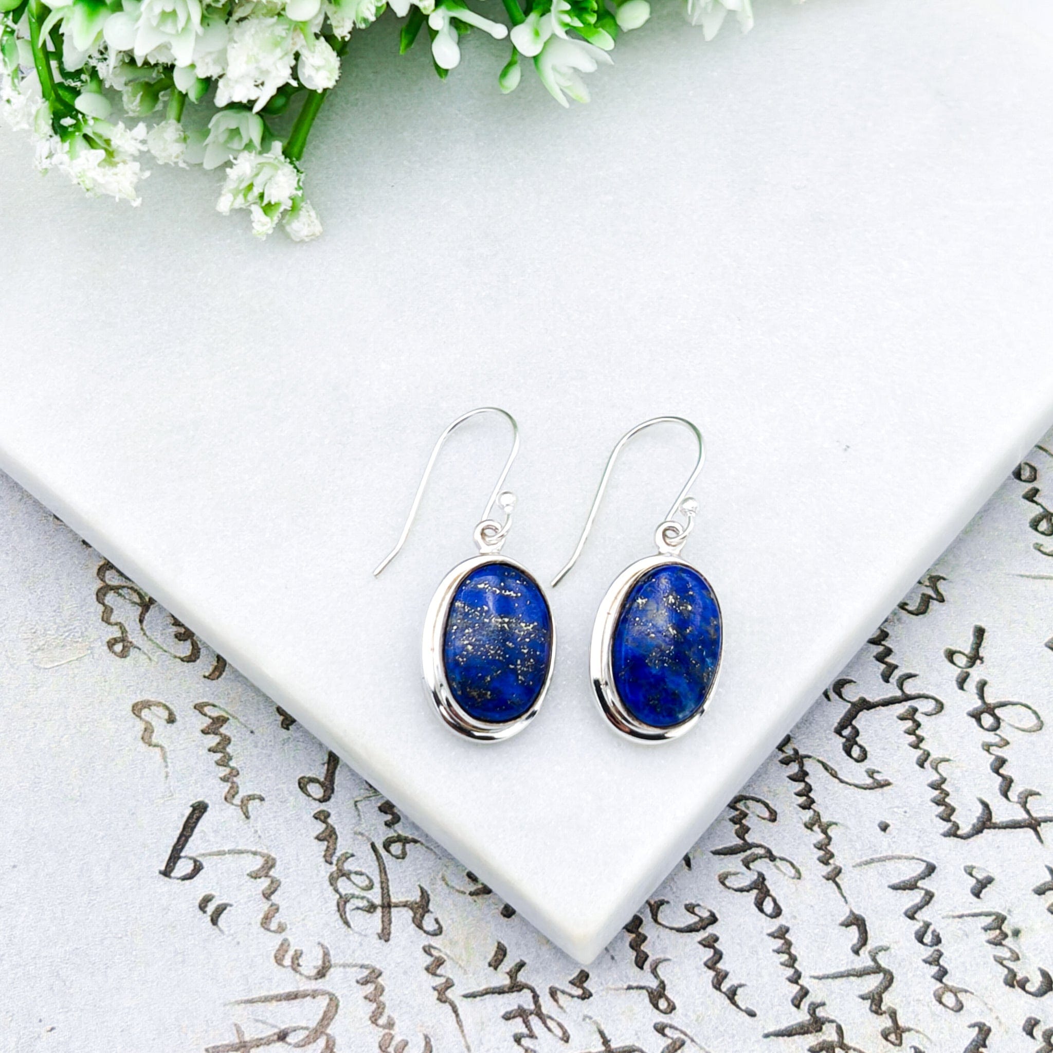 Hepburn and Hughes Lapis Lazuli Earrings | 15mm Oval | September Birthstone | Sterling Silver