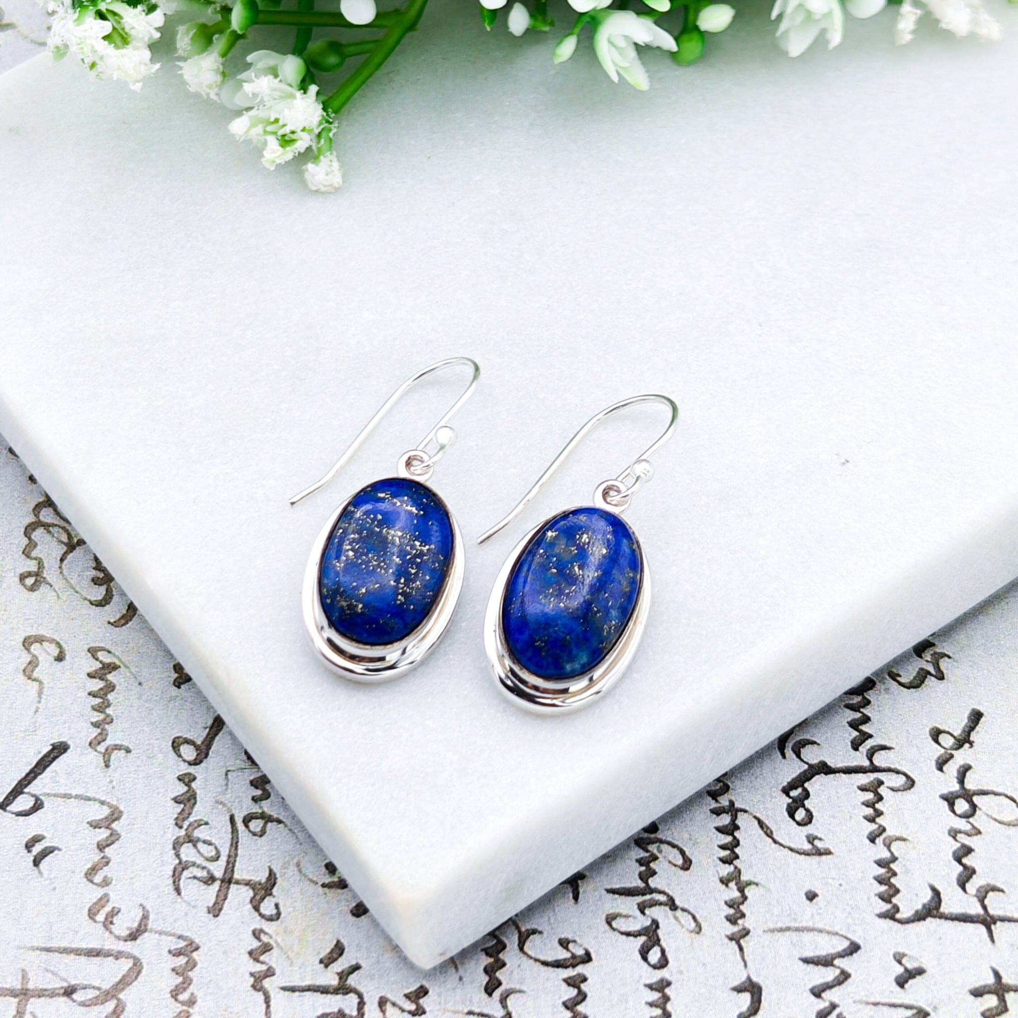 Hepburn and Hughes Lapis Lazuli Earrings | 15mm Oval | September Birthstone | Sterling Silver