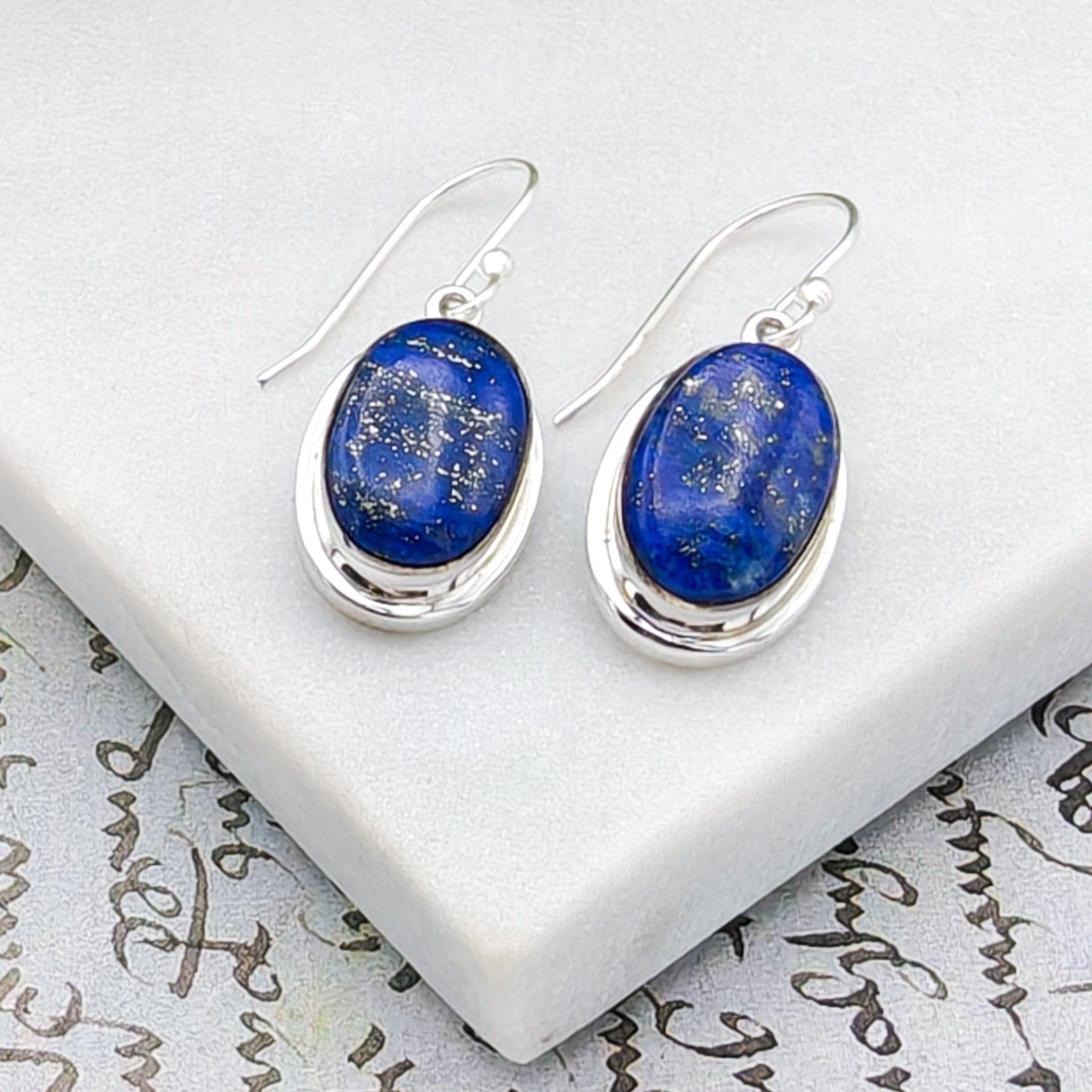 Hepburn and Hughes Lapis Lazuli Earrings | 15mm Oval | September Birthstone | Sterling Silver