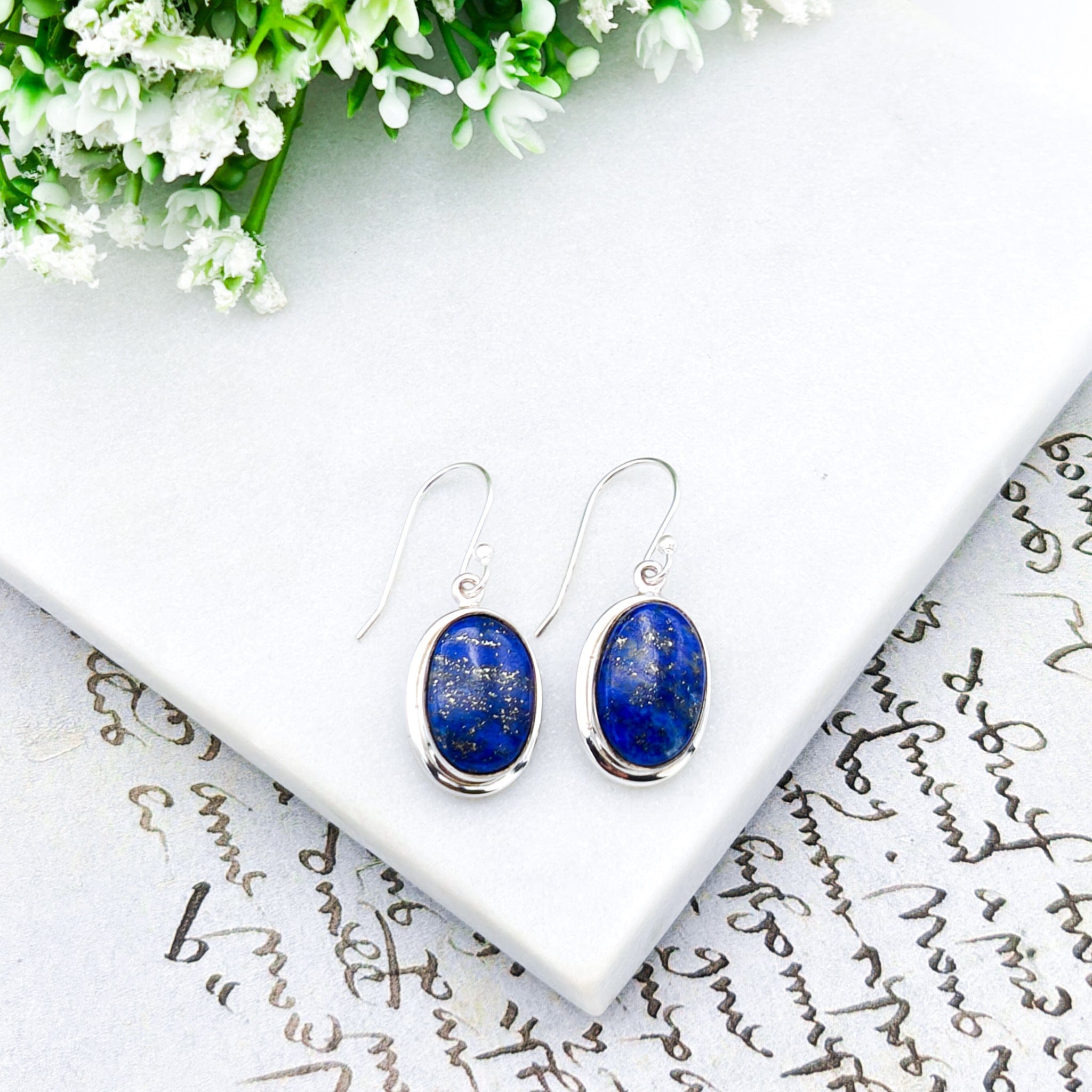 Hepburn and Hughes Lapis Lazuli Earrings | 15mm Oval | September Birthstone | Sterling Silver