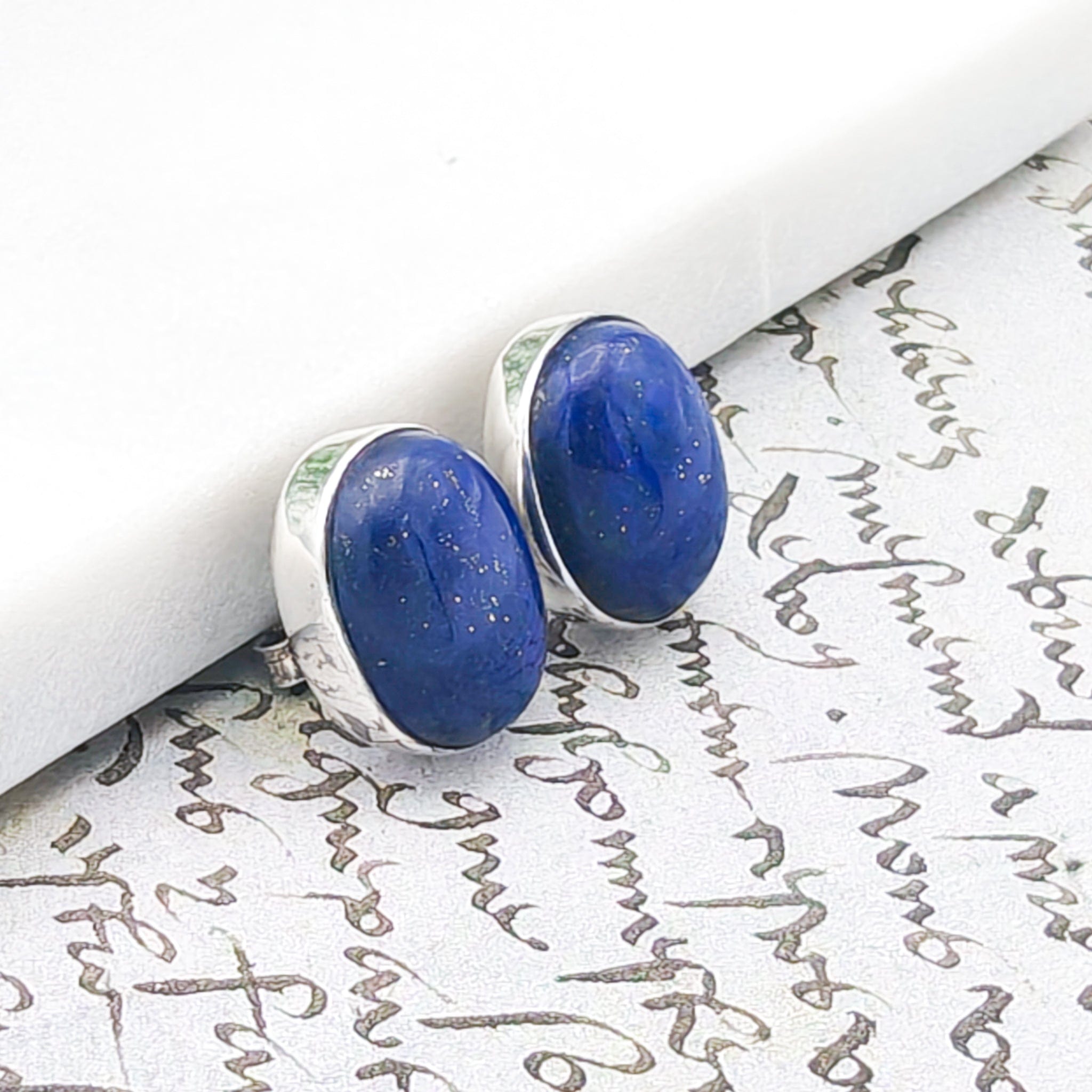 Hepburn and Hughes Lapis Lazuli Earrings | 15mm Oval Studs in Sterling Silver | 9th Wedding Anniversary