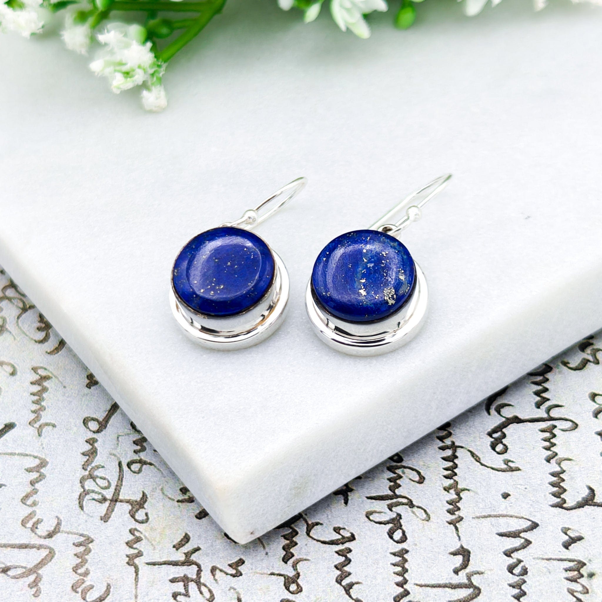 Hepburn and Hughes Lapis Lazuli Earrings | 15mm Round | September Birthstone | Sterling Silver