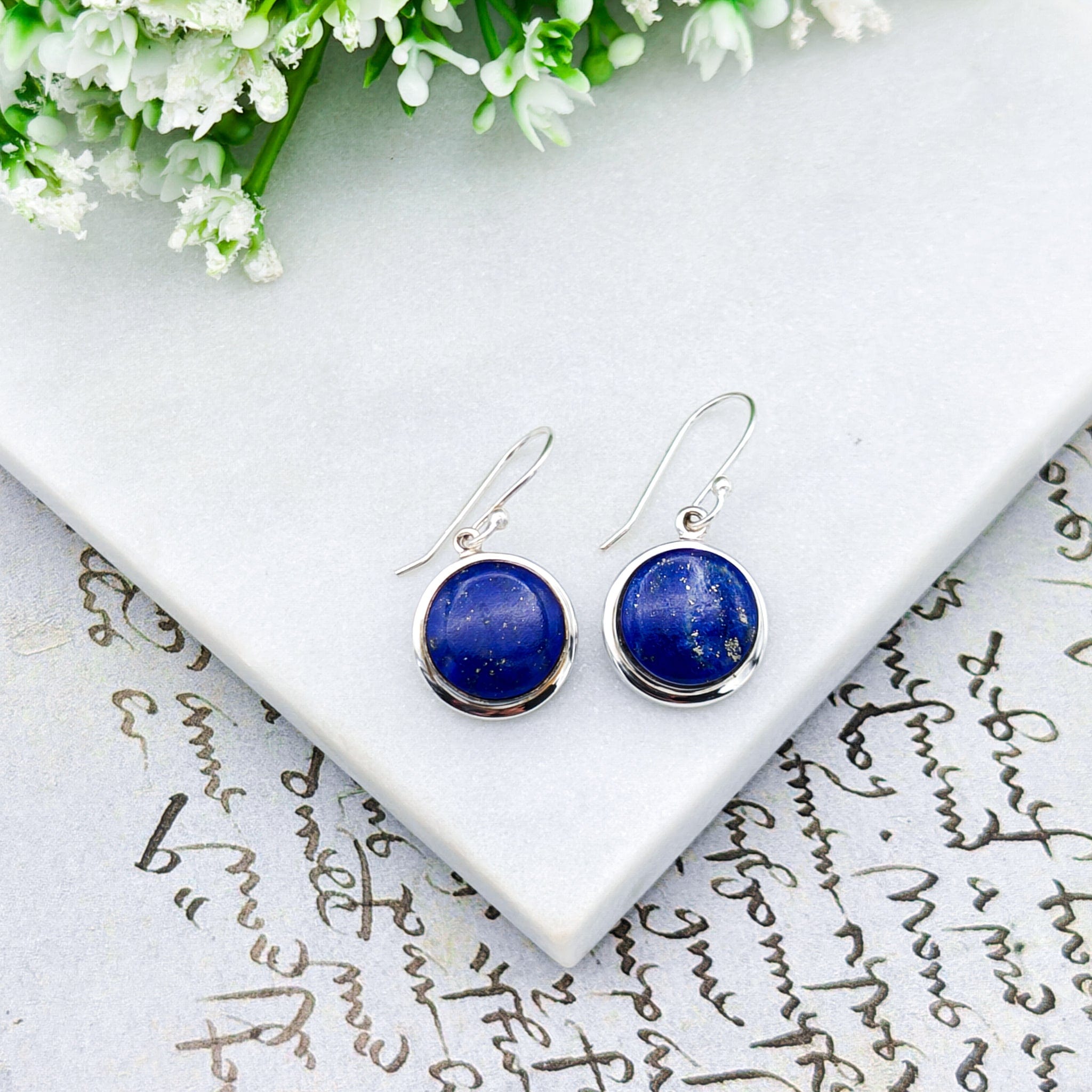 Hepburn and Hughes Lapis Lazuli Earrings | 15mm Round | September Birthstone | Sterling Silver