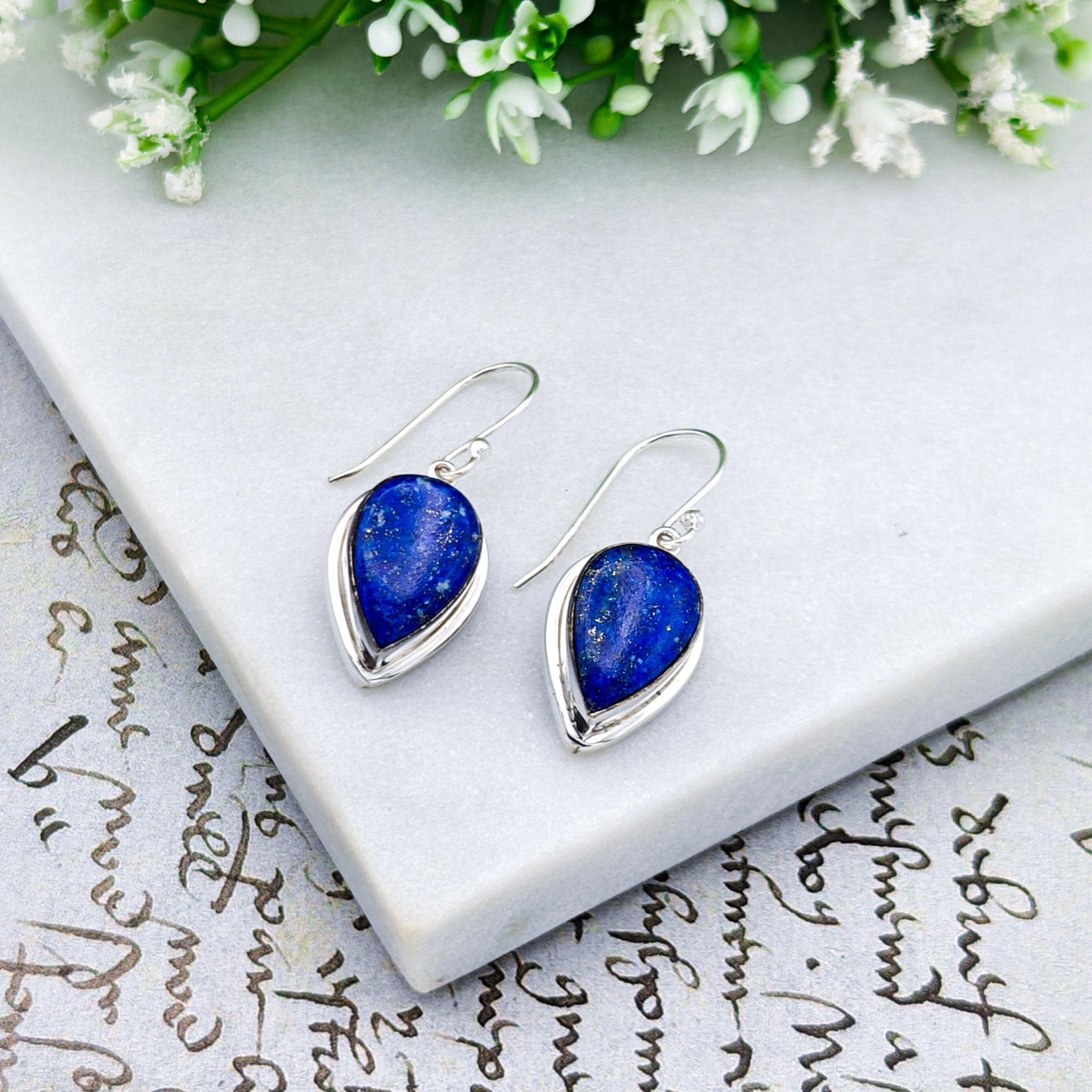 Hepburn and Hughes Lapis Lazuli Earrings | 15mm Teardrop | September Birthstone | Sterling Silver