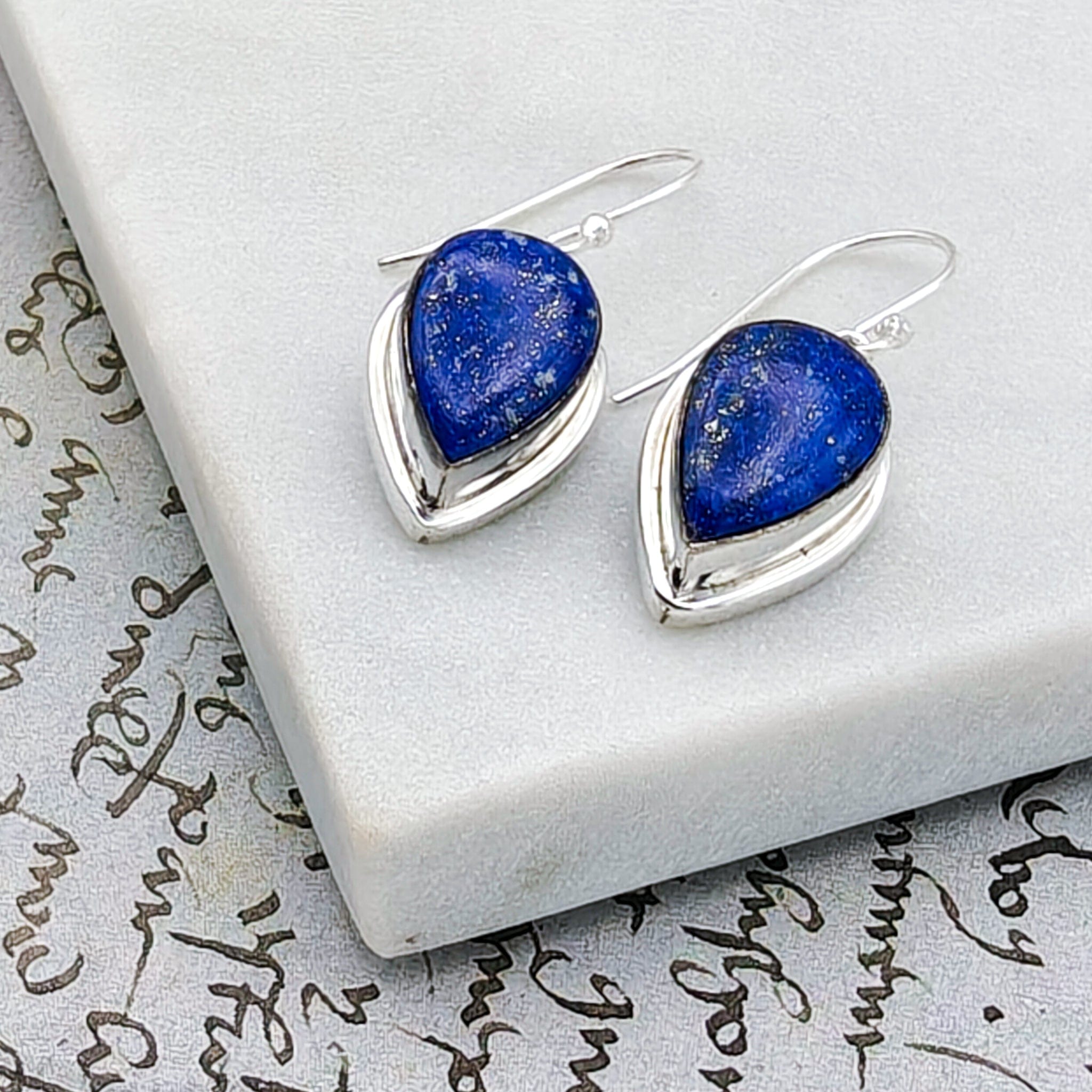 Hepburn and Hughes Lapis Lazuli Earrings | 15mm Teardrop | September Birthstone | Sterling Silver