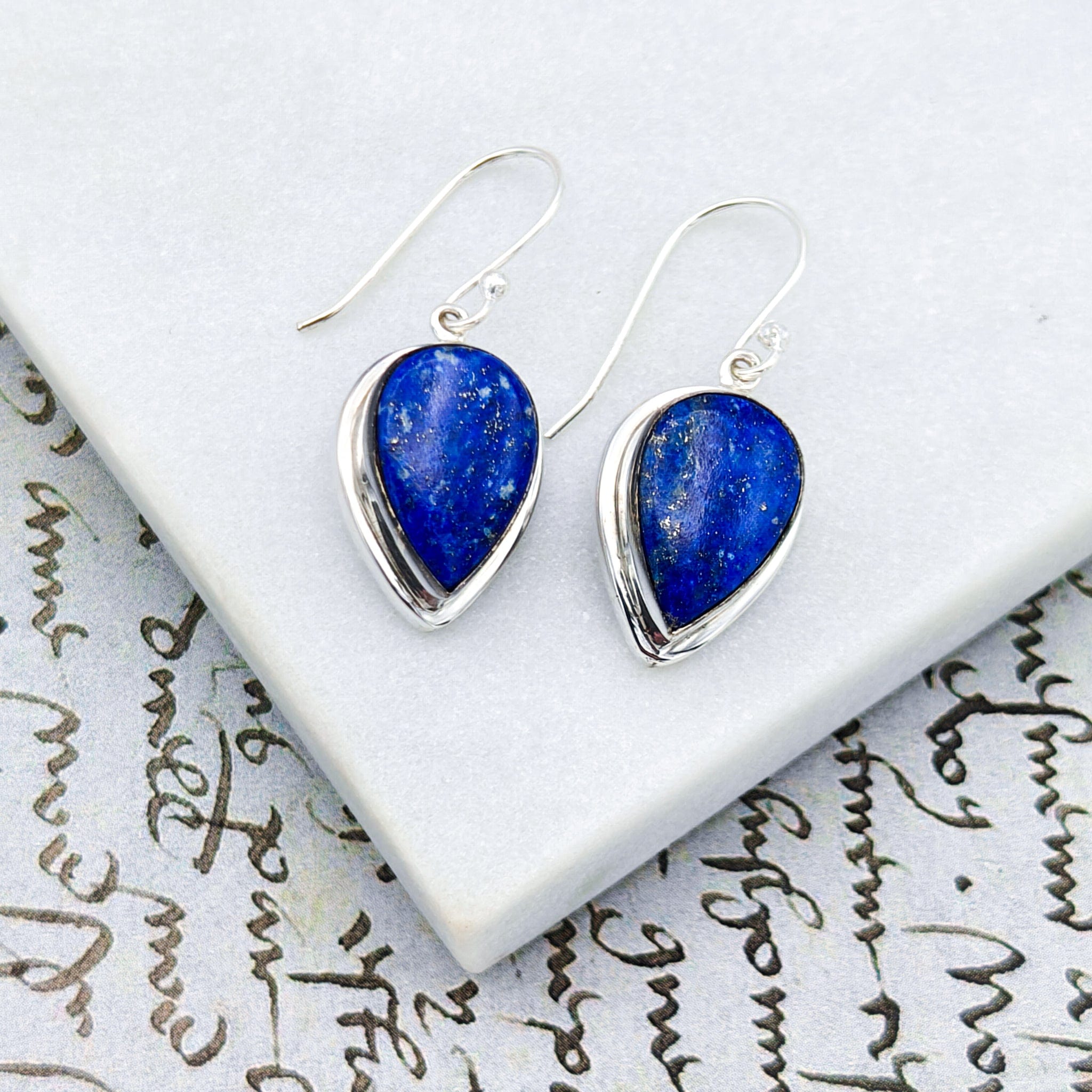 Hepburn and Hughes Lapis Lazuli Earrings | 15mm Teardrop | September Birthstone | Sterling Silver