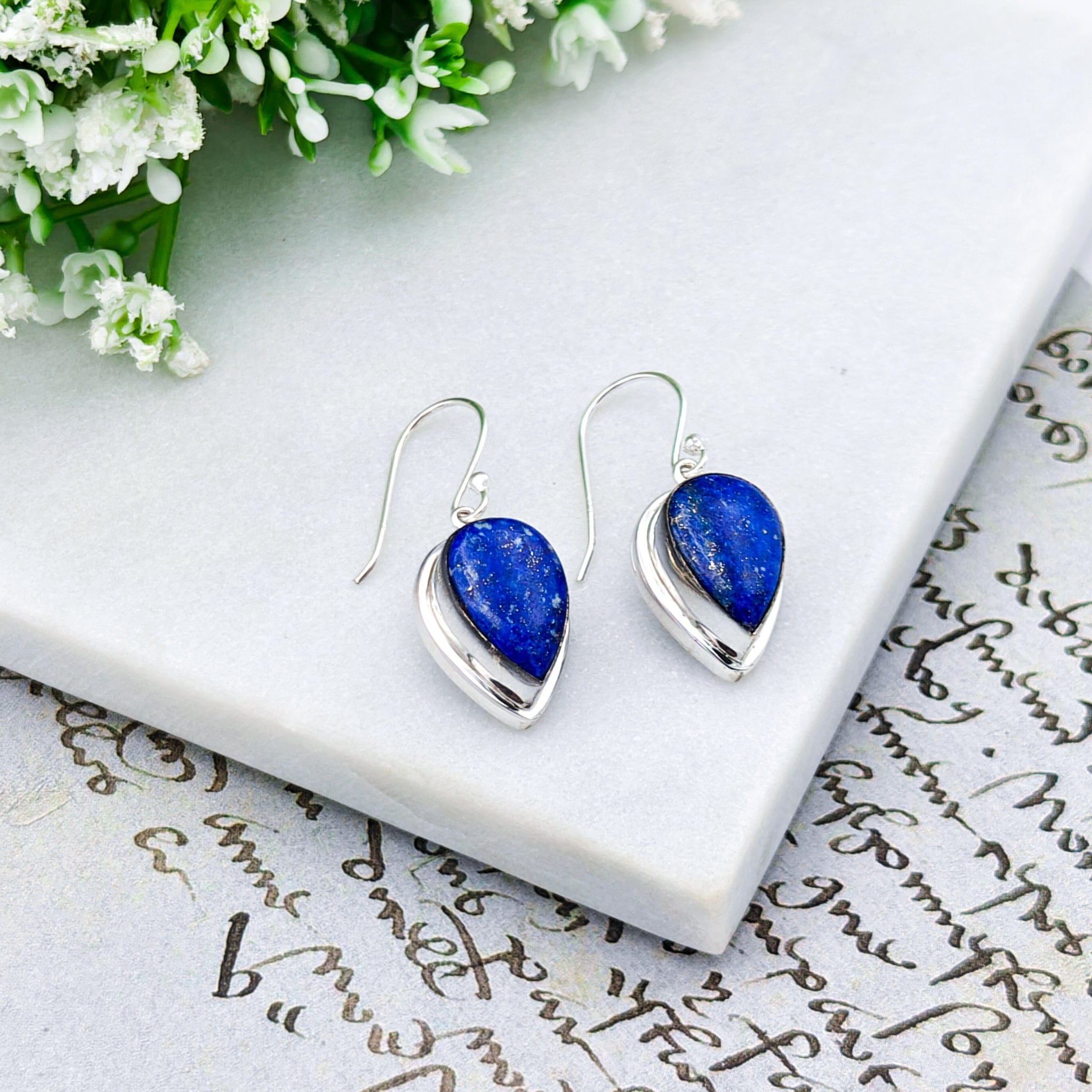 Hepburn and Hughes Lapis Lazuli Earrings | 15mm Teardrop | September Birthstone | Sterling Silver