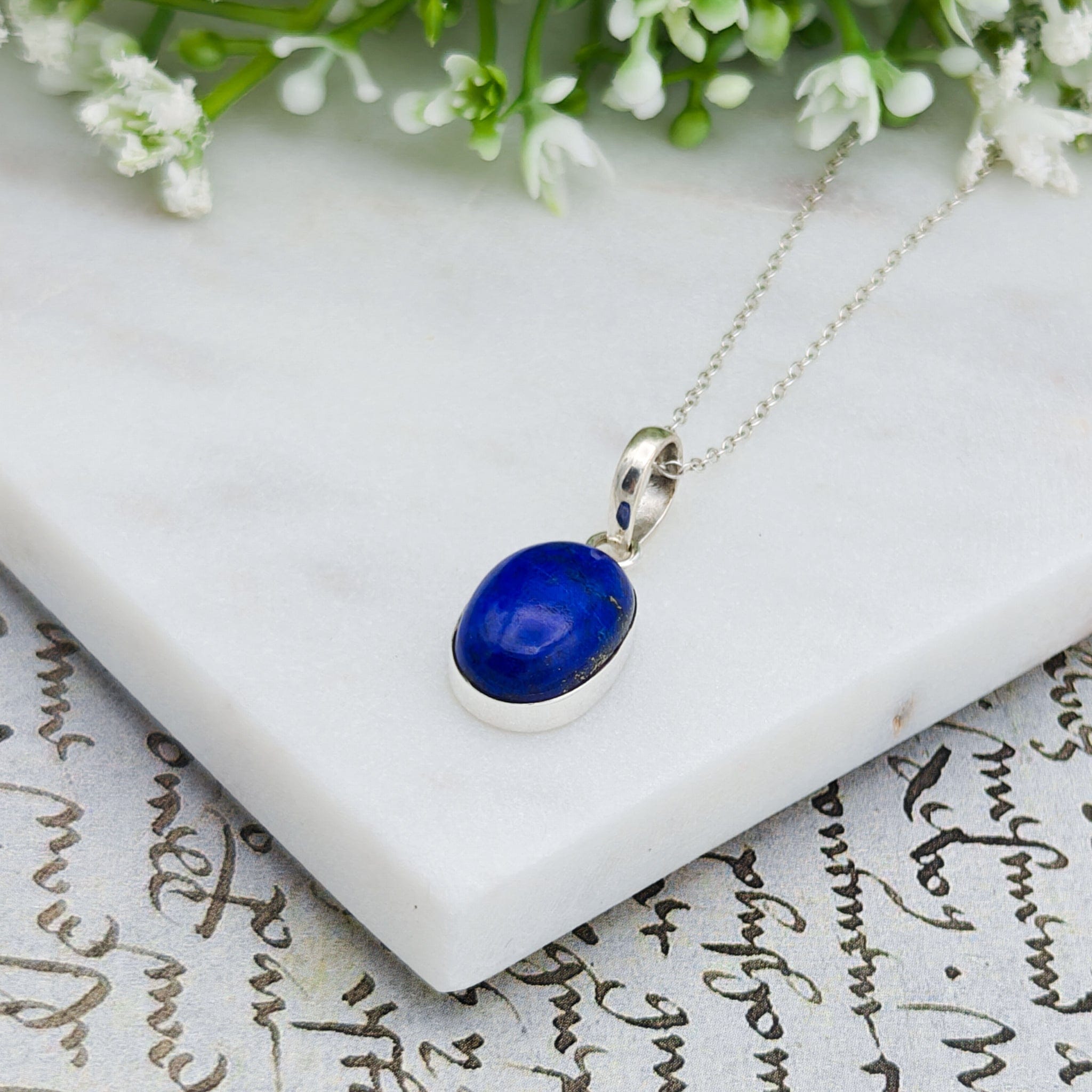 Hepburn and Hughes Lapis Lazuli Pendant | 15mm Oval | September Birthstone | Sterling silver