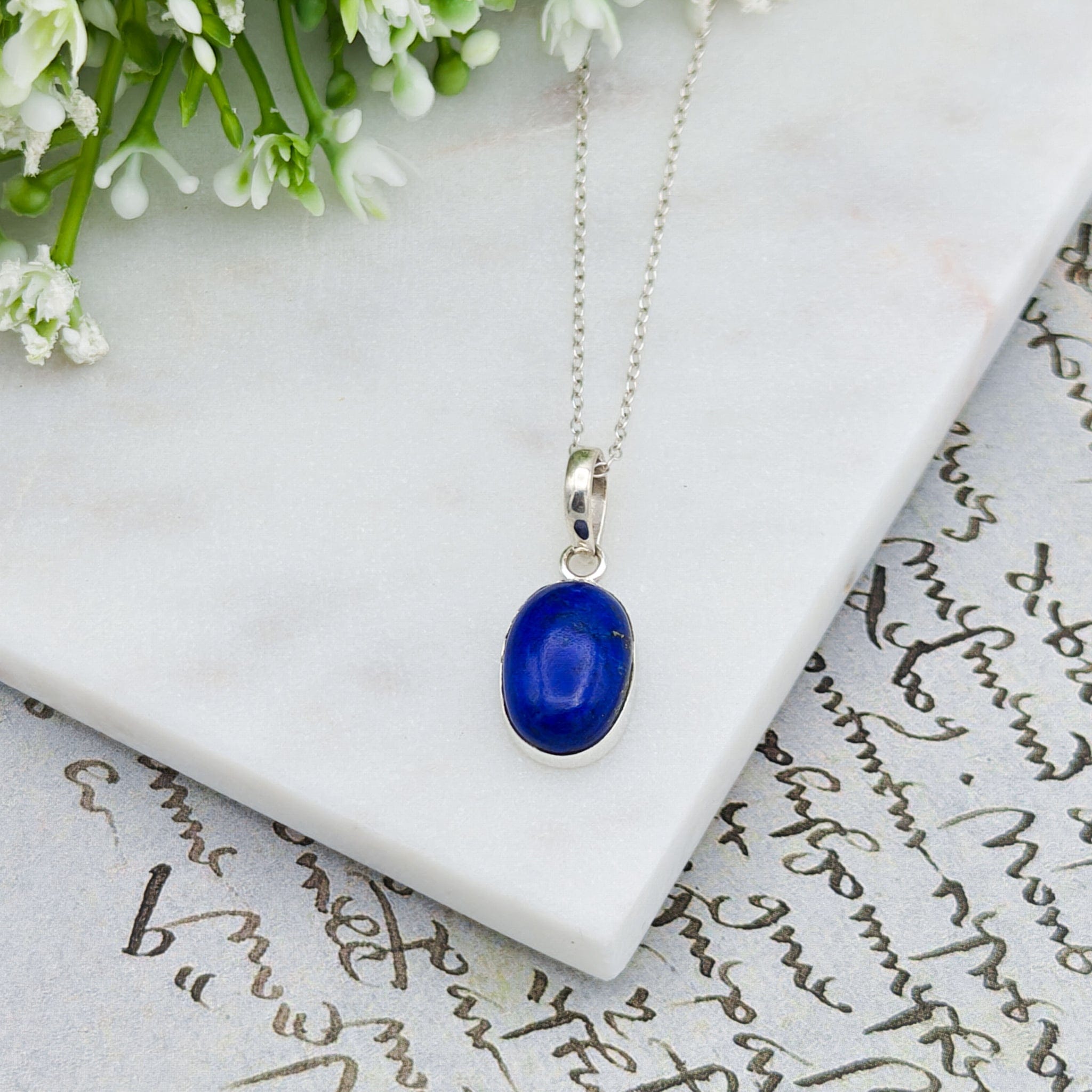 Hepburn and Hughes Lapis Lazuli Pendant | 15mm Oval | September Birthstone | Sterling silver
