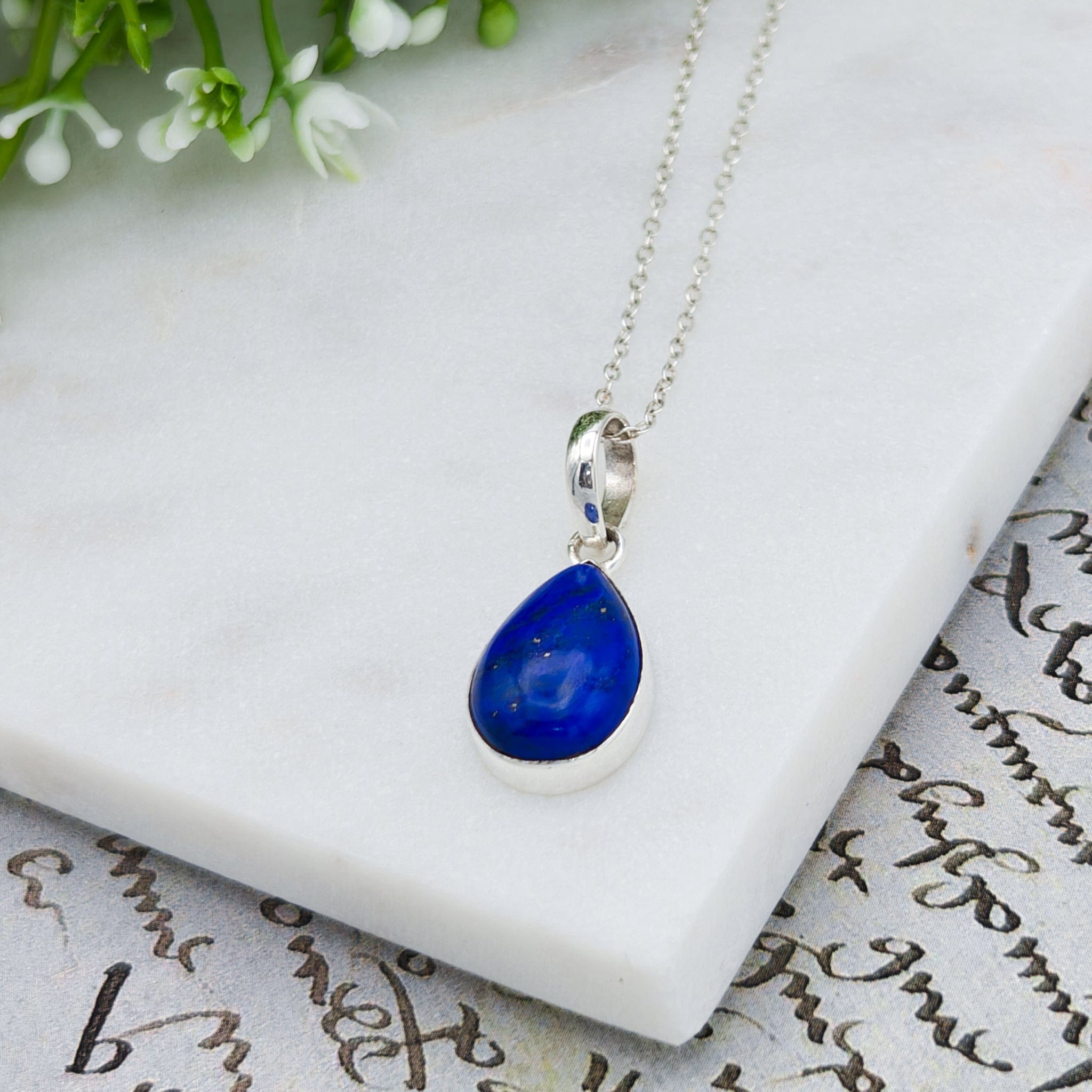 Hepburn and Hughes Lapis Lazuli Pendant | 15mm Teardrop | September Birthstone | Sterling silver