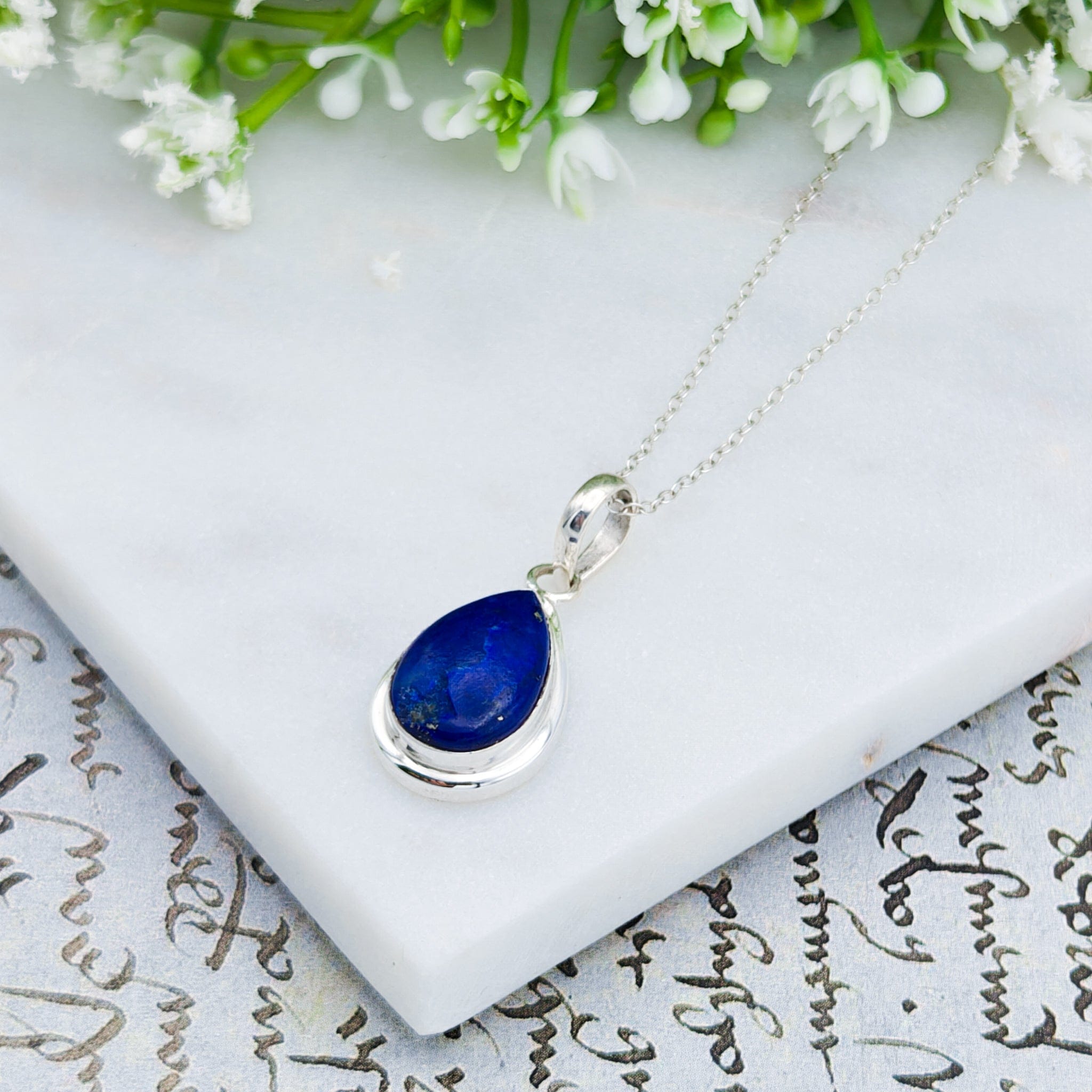 Hepburn and Hughes Lapis Lazuli Pendant | 15mm Teardrop | September Birthstone | Sterling silver