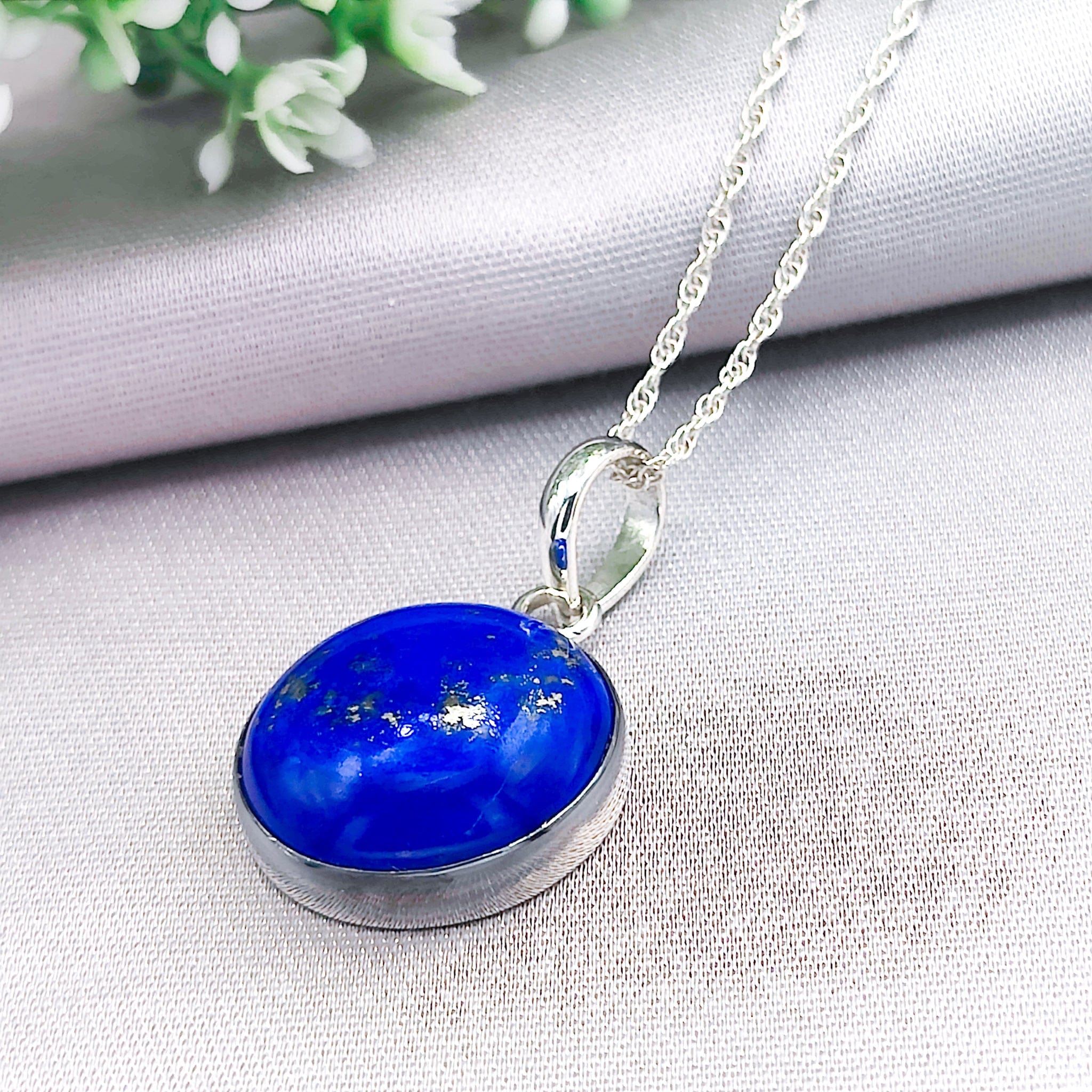 Hepburn and Hughes Lapis Lazuli Pendant | 20mm Circle | September Birthstone | Sterling Silver